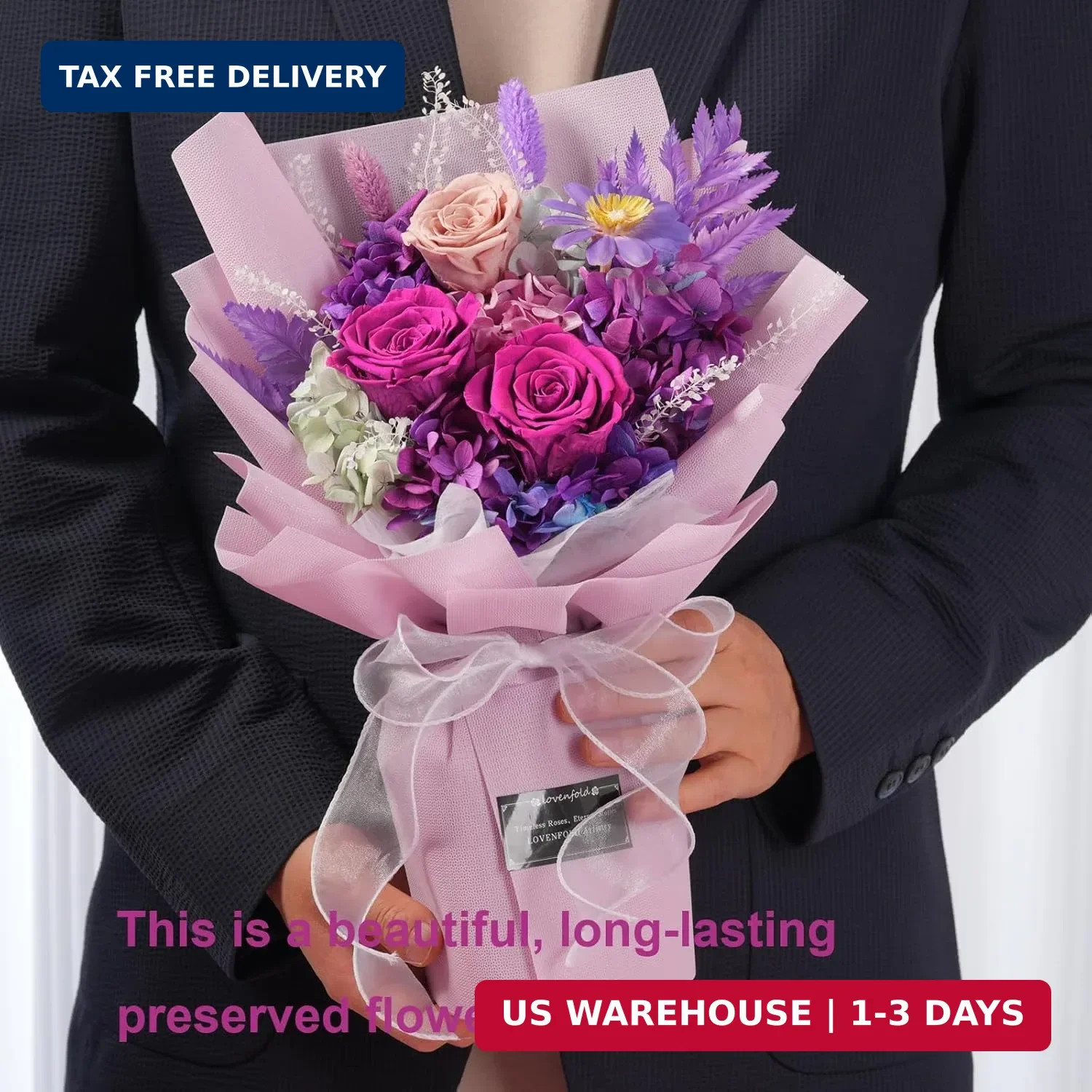 lovenfold Preserved Flowers for Delivery, Purple Rose Bouquets That Last 1-3 Yea