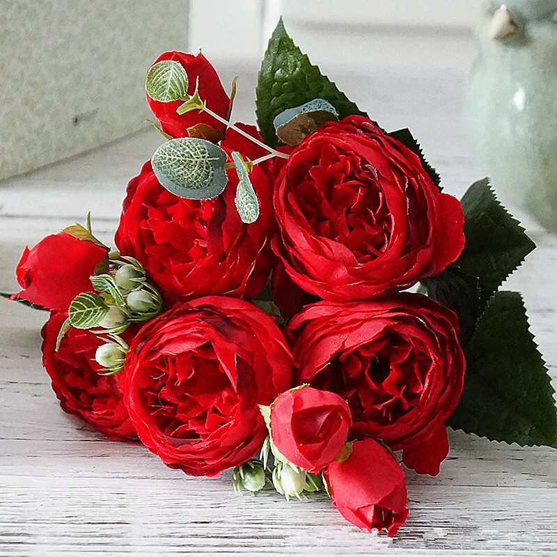 Rose Peony Bouquet Fake Flower Artificial Silk Floral Bridal Party Home Wedding