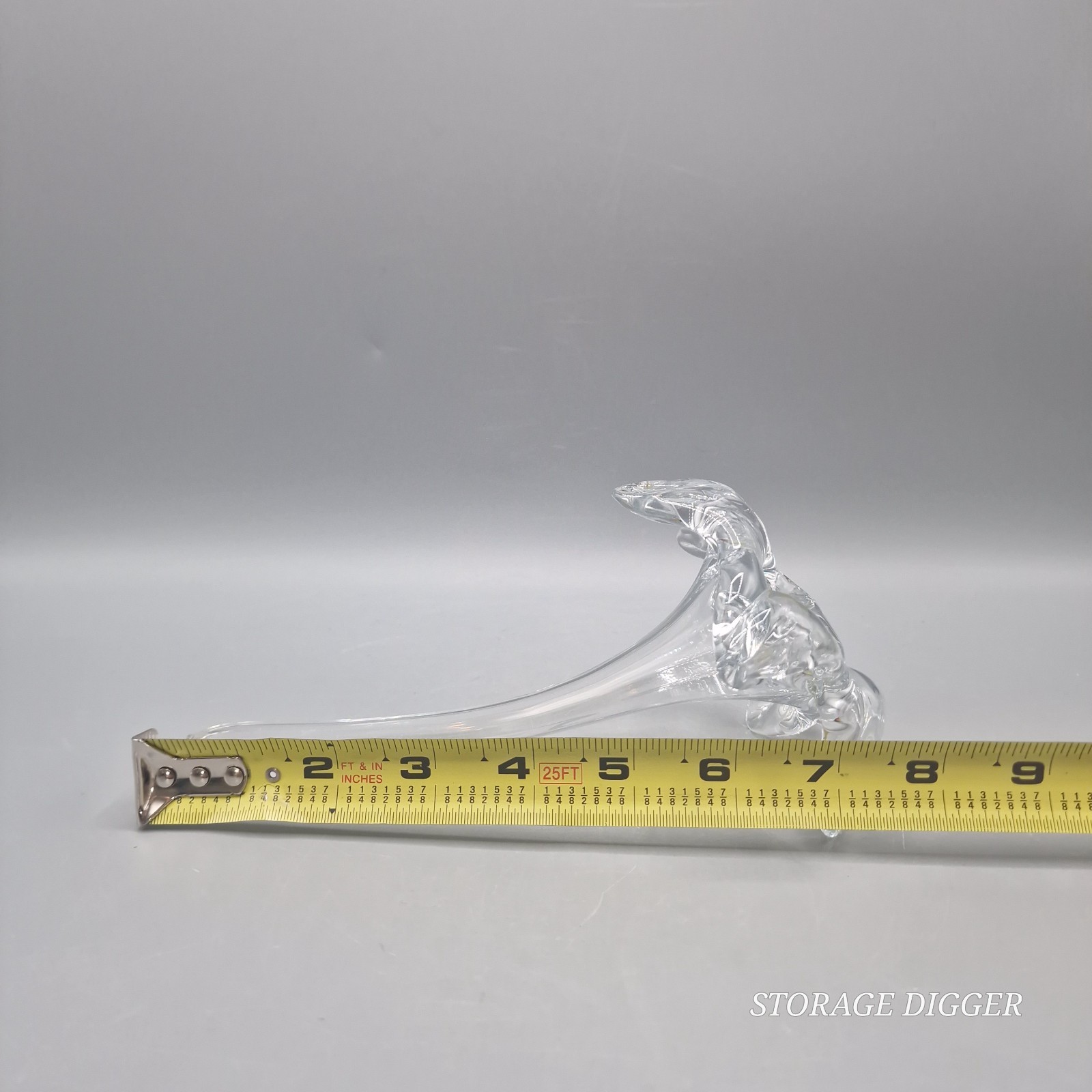 Vintage Set of 2 Clear Glass Blooming Lily Flower Hand Blown Glass Decor 7″ Long