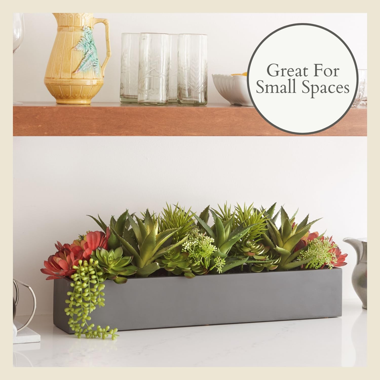 Oblong Faux Succulent Arrangement, Premium Artificial Indoor Plant Enhances I…