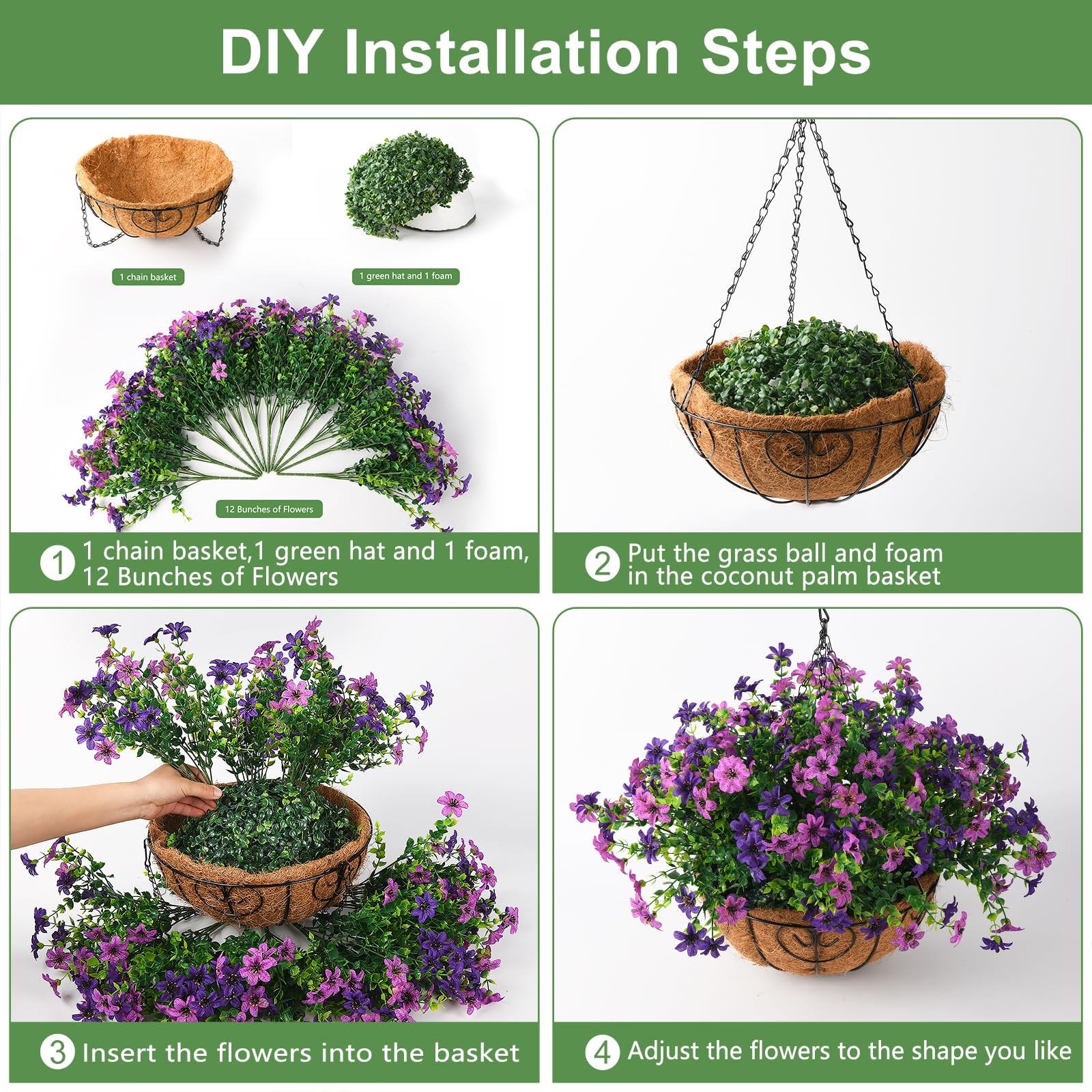 Artificial Flowers Fake Hanging Baskets for Outdoor Spring Summer Decoration,…