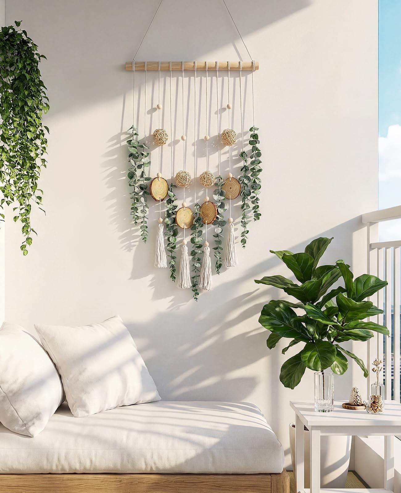 Artificial Eucalyptus Wall Hanging, Fake Greenery Leaves Stems with Wicker Ba…