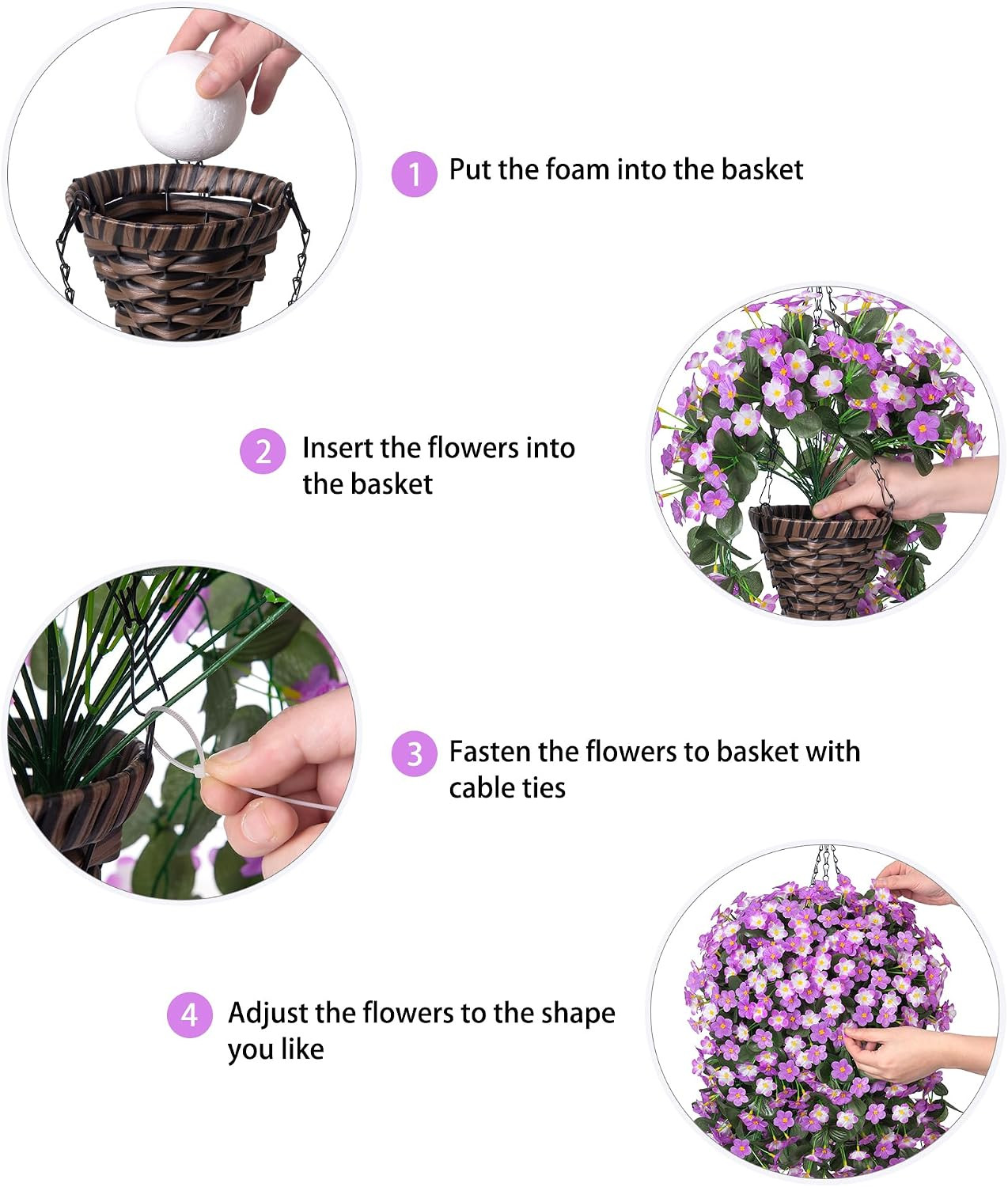 Artificial Fake Hanging Flowers with Basket for Outdoor Decoration,Uv Resistant