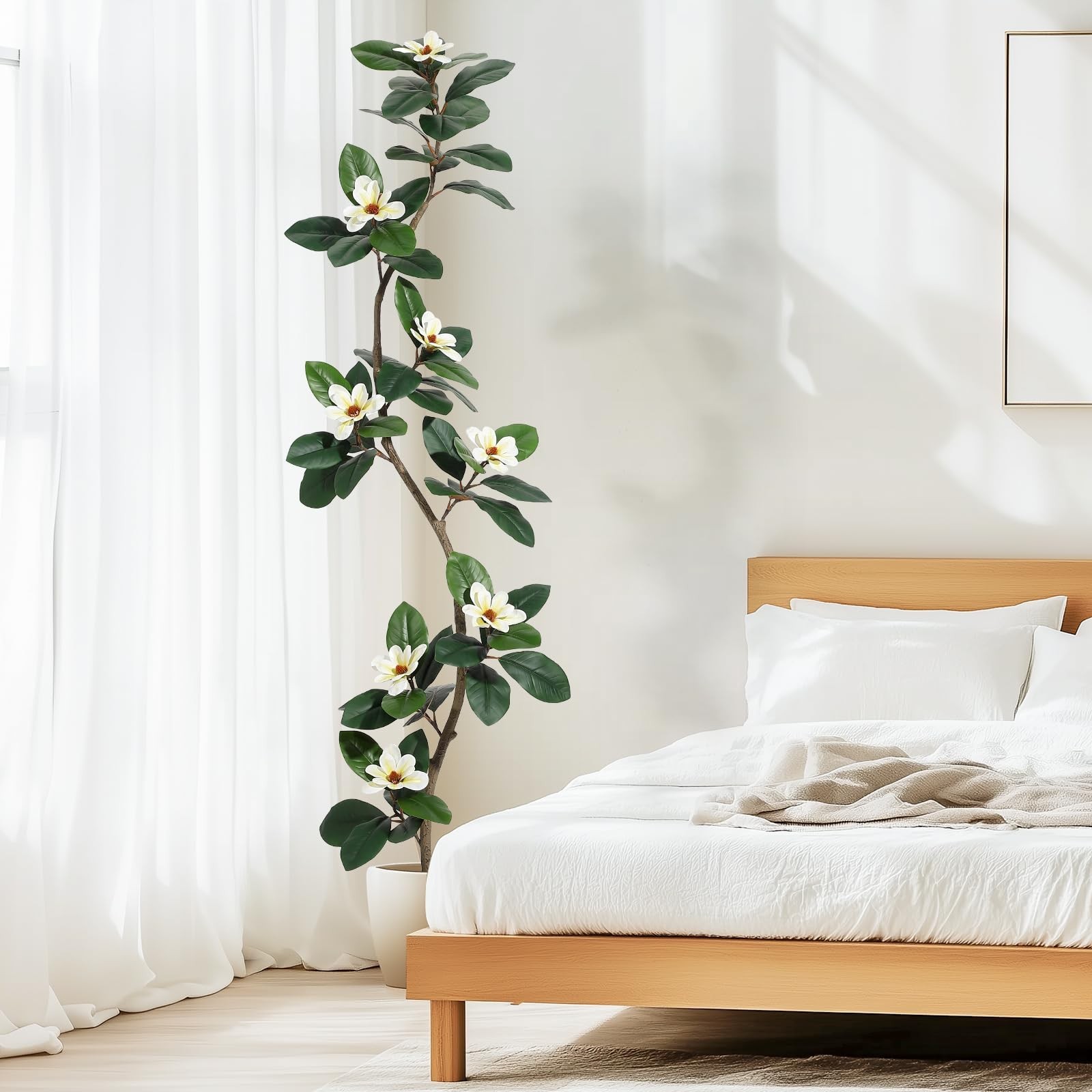Rubber Tree 7 ft Artificial Tree in White Planter Pot