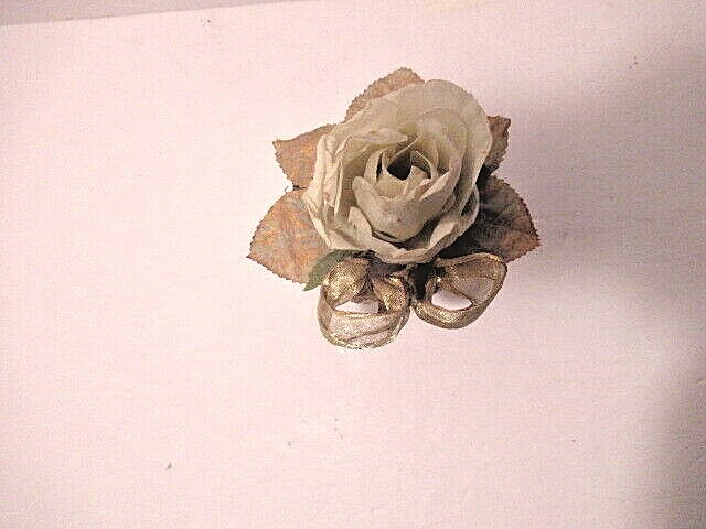 Vintage Paper Rose in Terracotta 3″ pot w/ Gild & Moss finish-Gold Bow- Romantic