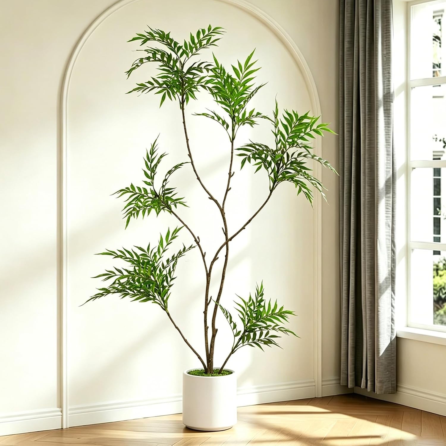 6FT Artificial Mahonia Fortunei Tree, Real-Touch Leatherleaf Faux Tree with D…