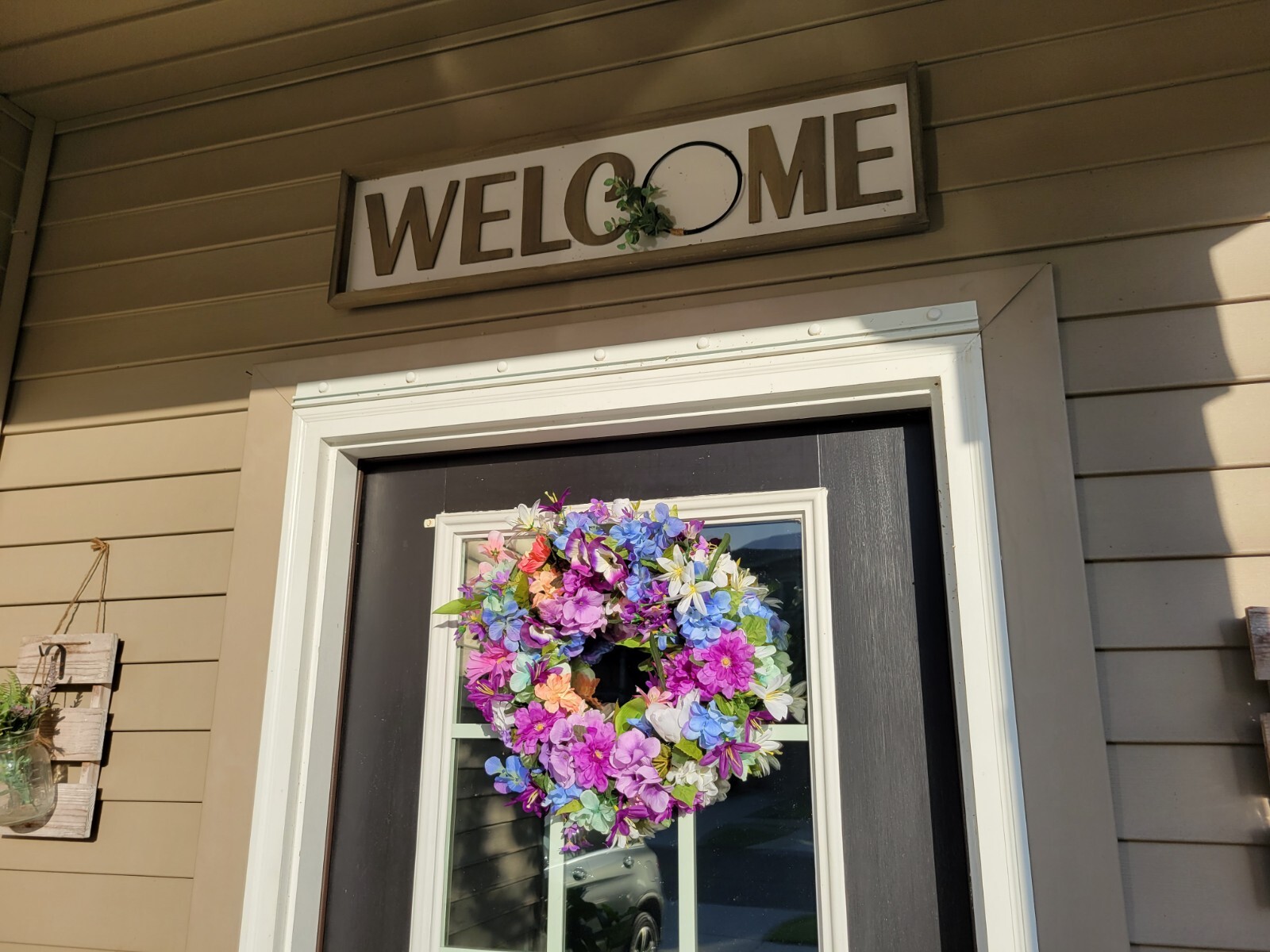 FLORAL one of a kind WREATH flowers Decor Front Door 16″ new pink purple blue