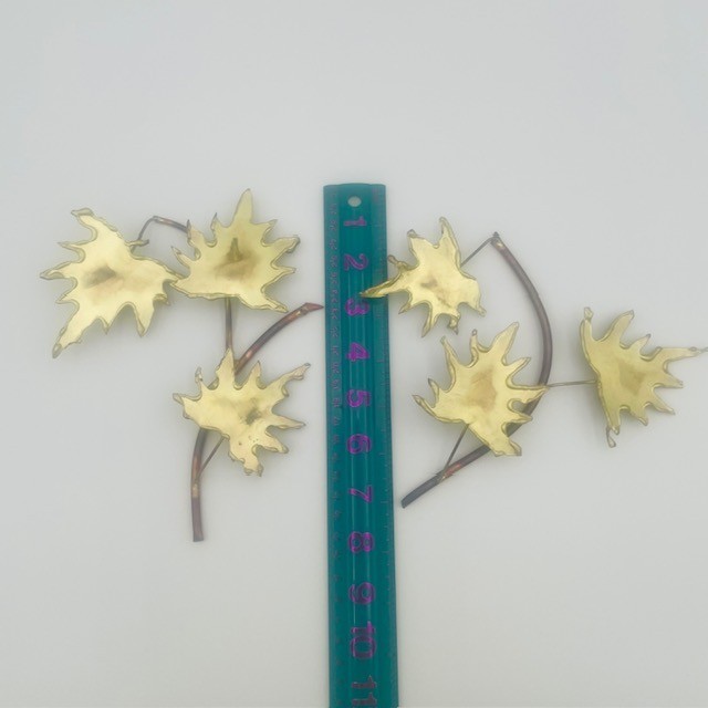 Vintage Gold Red Flowers & Leaves Copper Brass Metal Sculptures – 3 Pcs