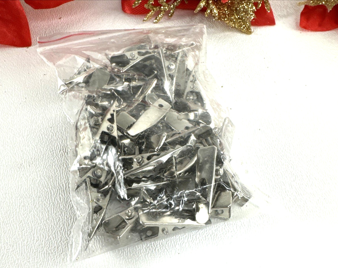 36 Christmas Poinsettia Red Gold-Tone Fabric Flowers & Add On Clips 2″-5″