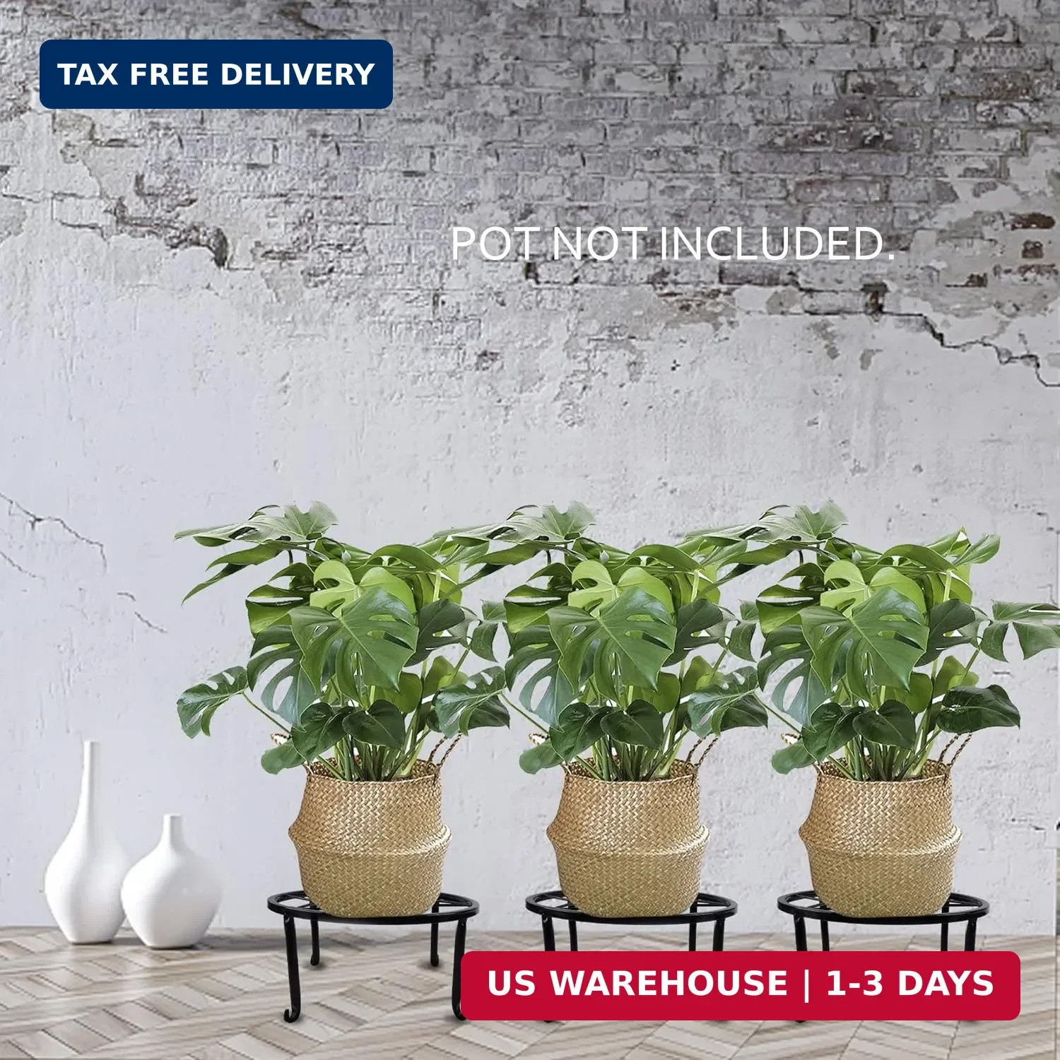 yosager 3 Pack Metal Plant Stands for Flower Pot, Heavy Duty Black Iron Potted S