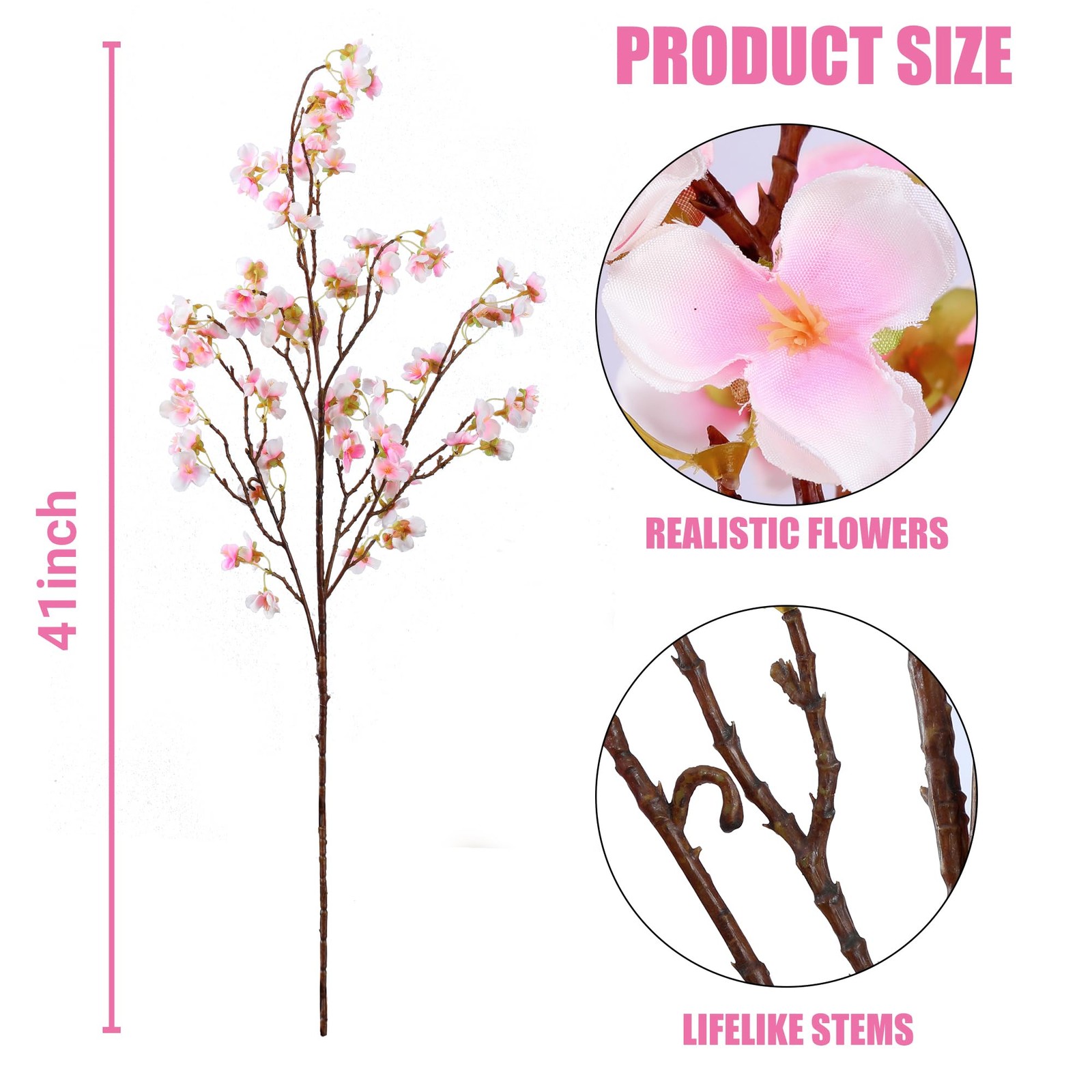 Artificial Cherry Blossom Flowers 4 Pcs Faux Cherry Blossom Stems Faux Silk C…