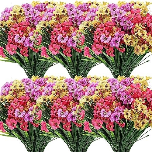 100 Bundles UV Resistant Violet Artificial Flowers – Faux Silk Outdoor Decor, Bu