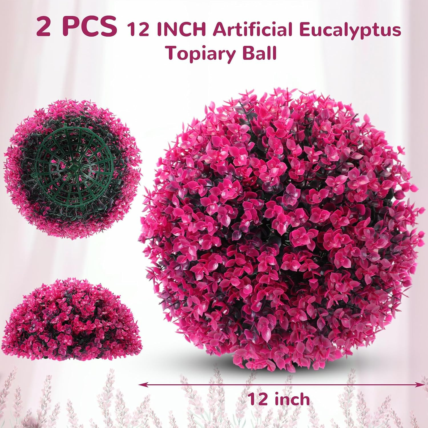 12″ Rose Red Artificial Topiary Balls – 2 Pcs Decorative Garden Spheres