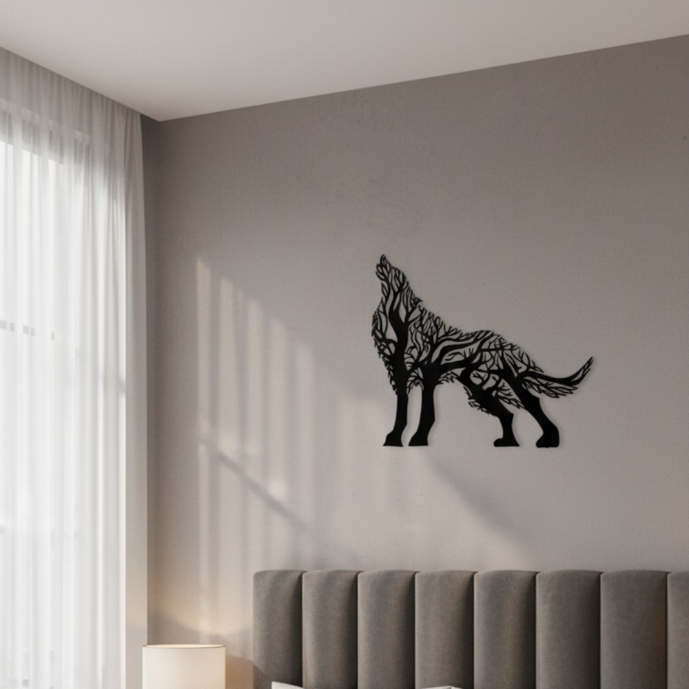 Unique Tree Branch Wolf Iron Wall Art – Elegant Living Room Decor Masterpiece