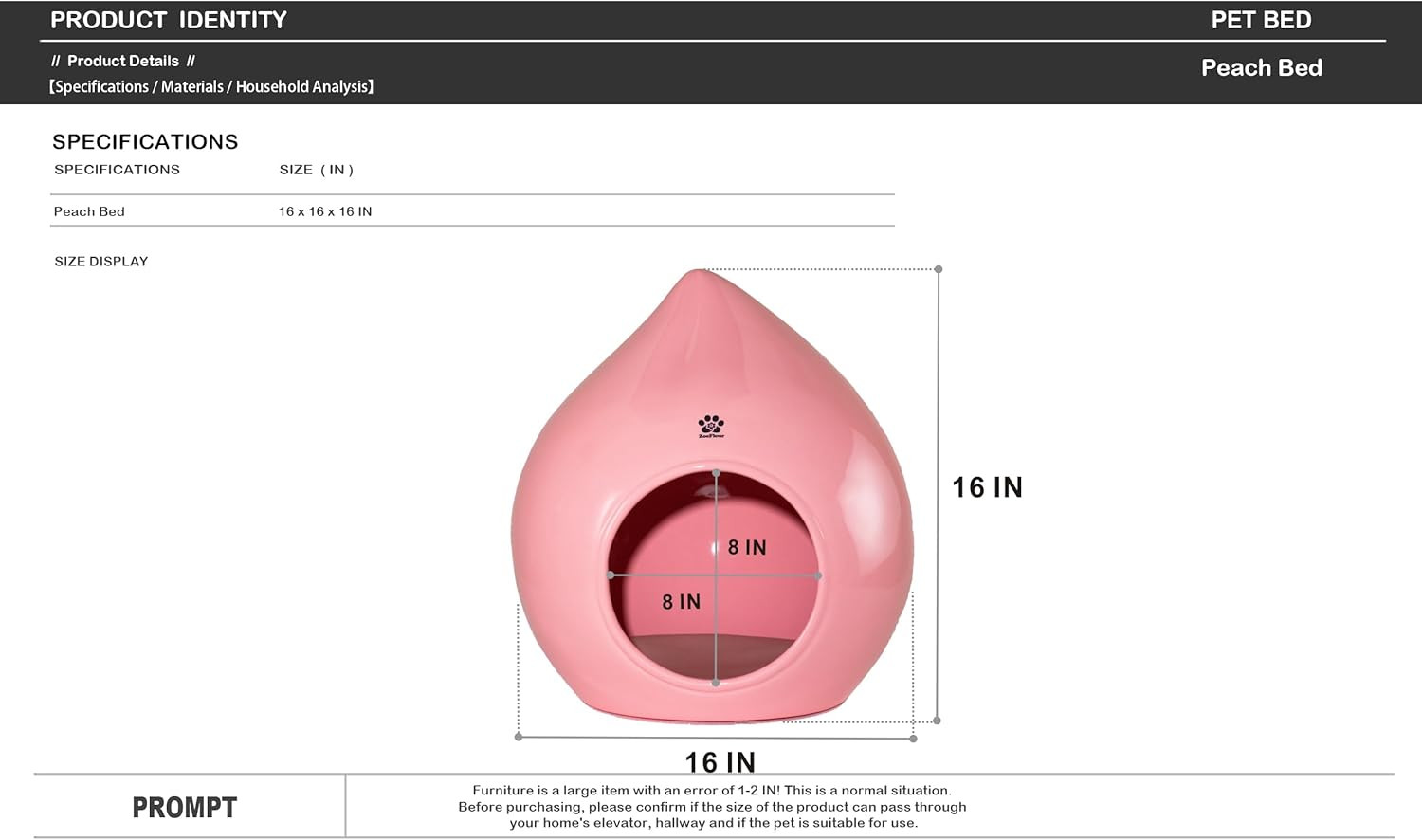 Chic Peach-Shaped Eco-Resin Pet Bed – Space-Saving Pink Decor
