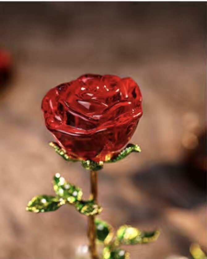 Crystal Glass Red❤️Rose Flower Gold Plated Long Stem Love Valentine’s Day Gift🌹