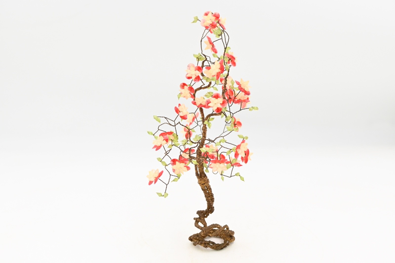 Vintage Decorative Wrapped Copper Wire Bonsai Tree Cherry Blossom Flowers