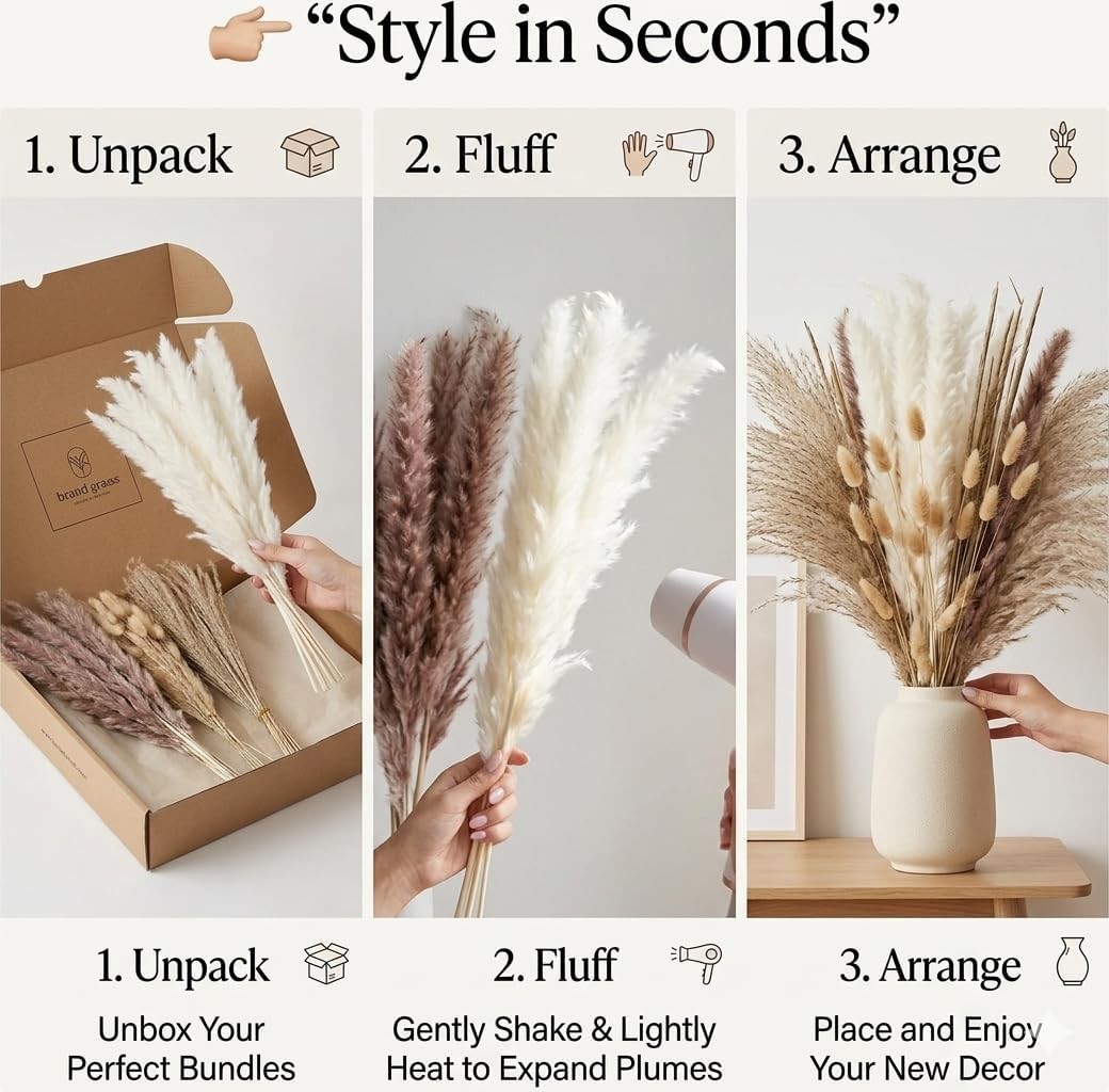 80 Pcs Pampas Grass 17.5 Inches Natural Dried Pampas Grass 80 White Pampas Grass