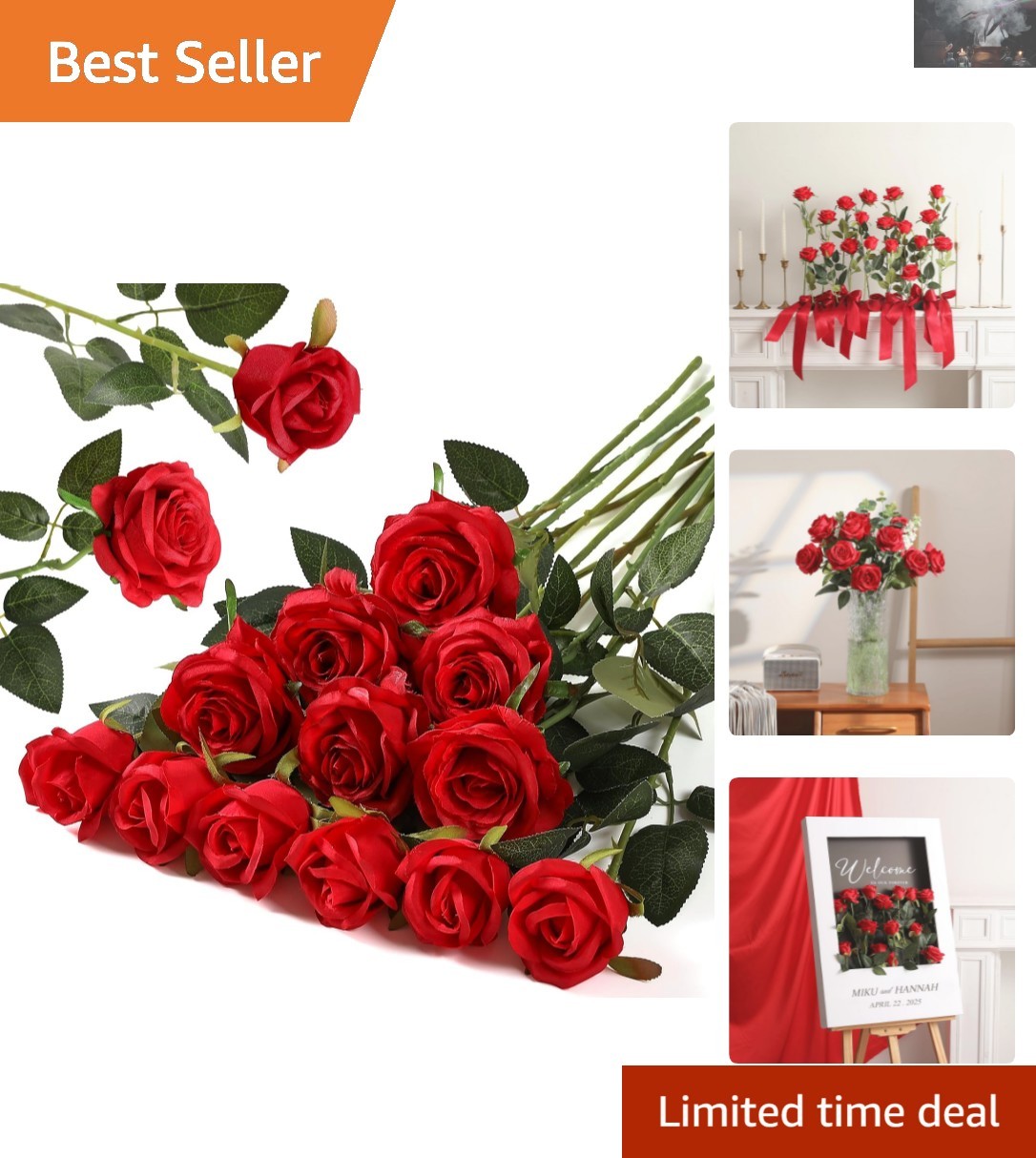 Long Stem Red Silk Roses – Timeless Beauty for Weddings, Parties & Home Decor