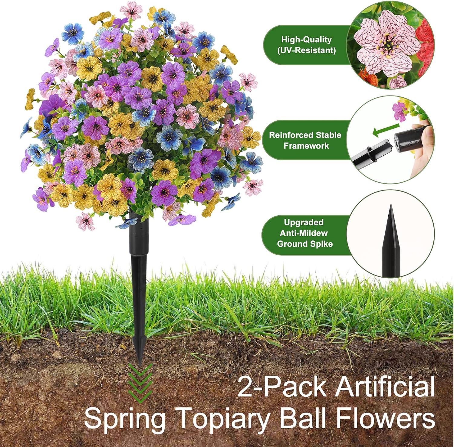 2Pcs 20″ Artificial Topiary Ball Flowers for Outdoors, Spring