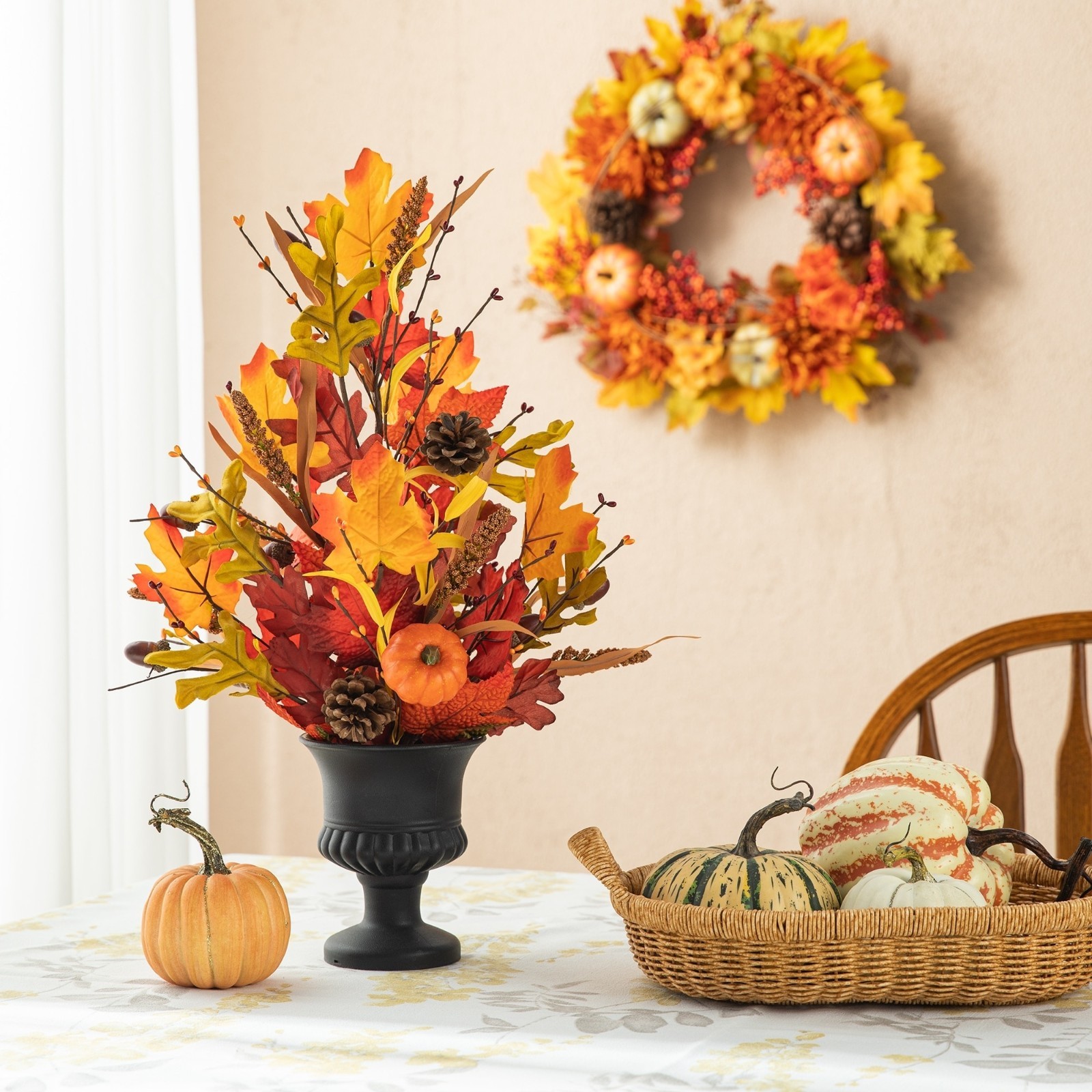 Glitzhome 24” Fall Maple Leaf Urn Table Tree Autumn Harvest Indoor Centerpiece
