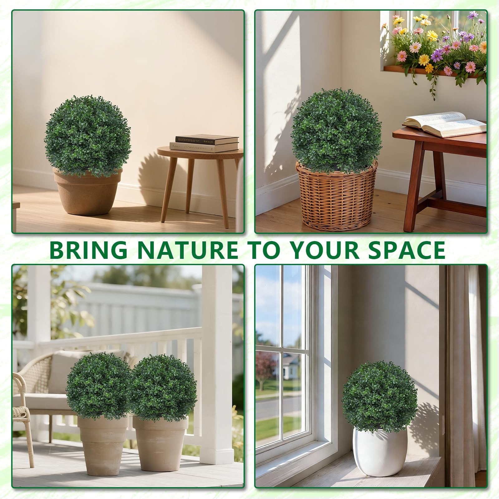 27.6 Inches Artificial Boxwood Topiary Trees, Set of 2 UV Resistant Fake Shru…