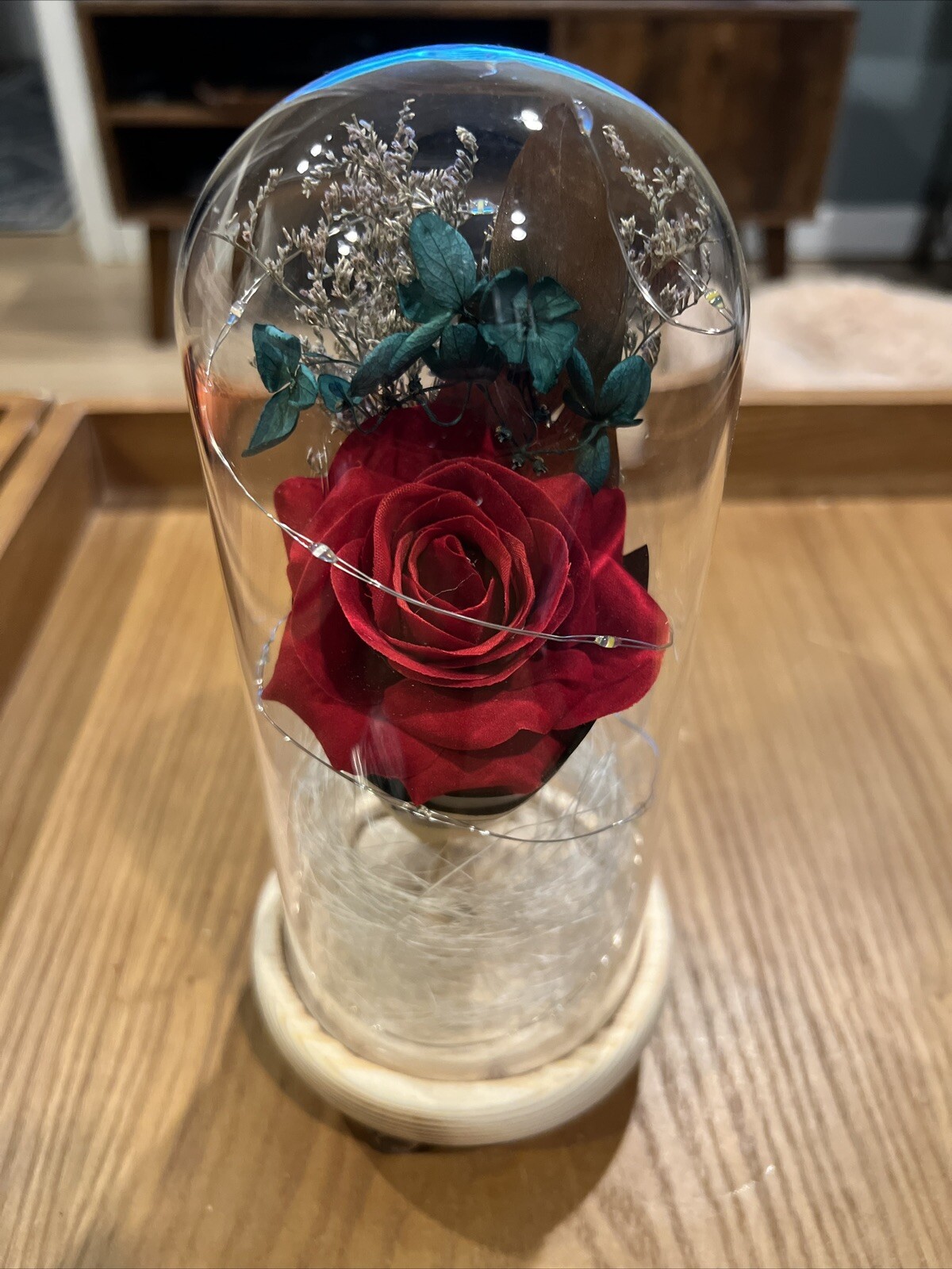 Everlasting Romantic Colorful Rose In A Glass Dome Gifts for Her Light Up