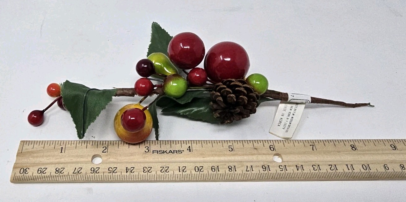 Vtg Woolworth Artificial Red Berry & Pinecone Christmas Floral Decor (Set Of 8)