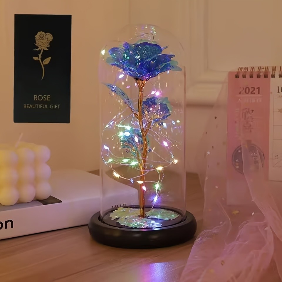Valentine’s Day Gift for Girlfriend, Eternal Rose LED Foil Flower On Glass Cover