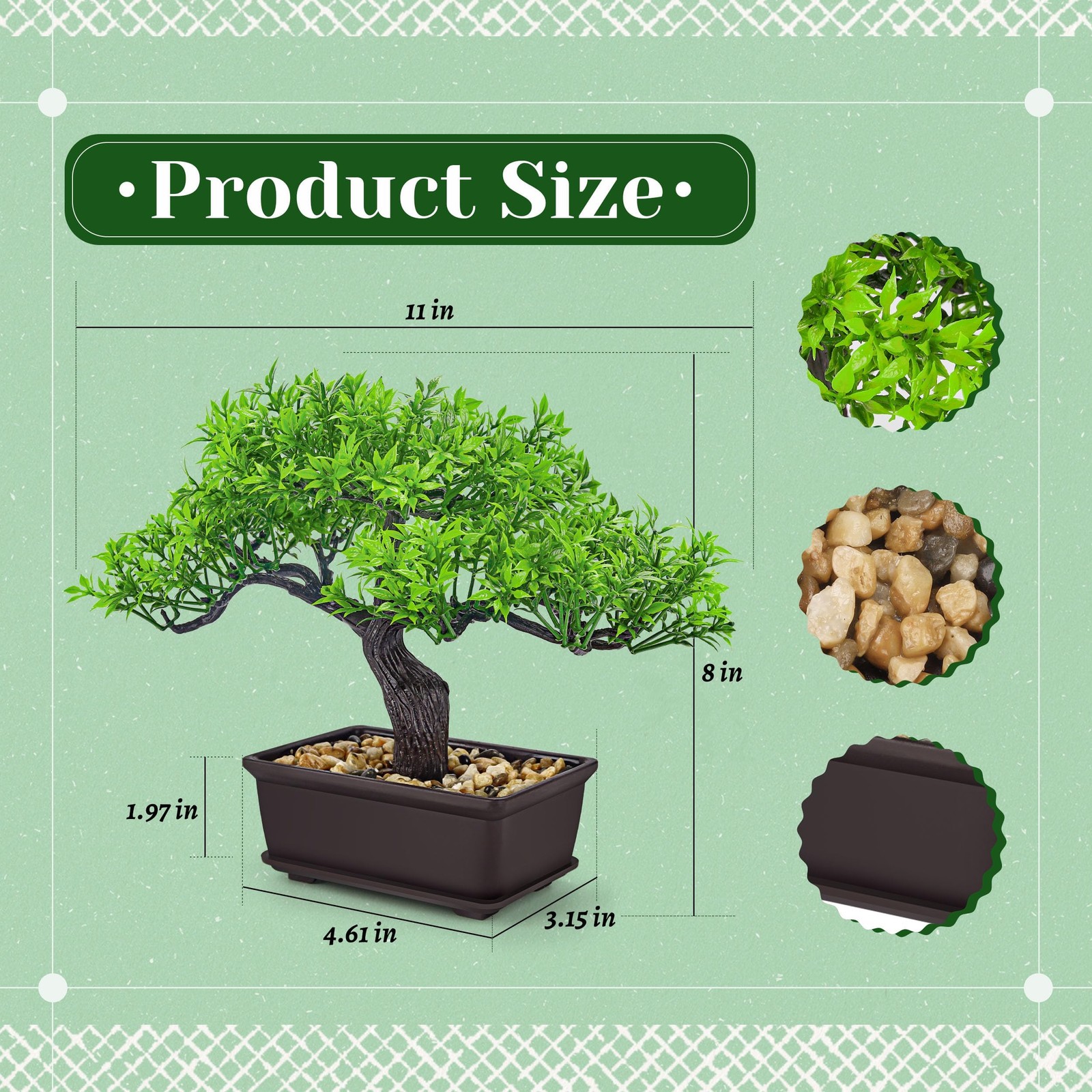Der Rose Artificial Bonsai Tree 8 Inch Zen Fake Plant Modern 8in, Green-ficus