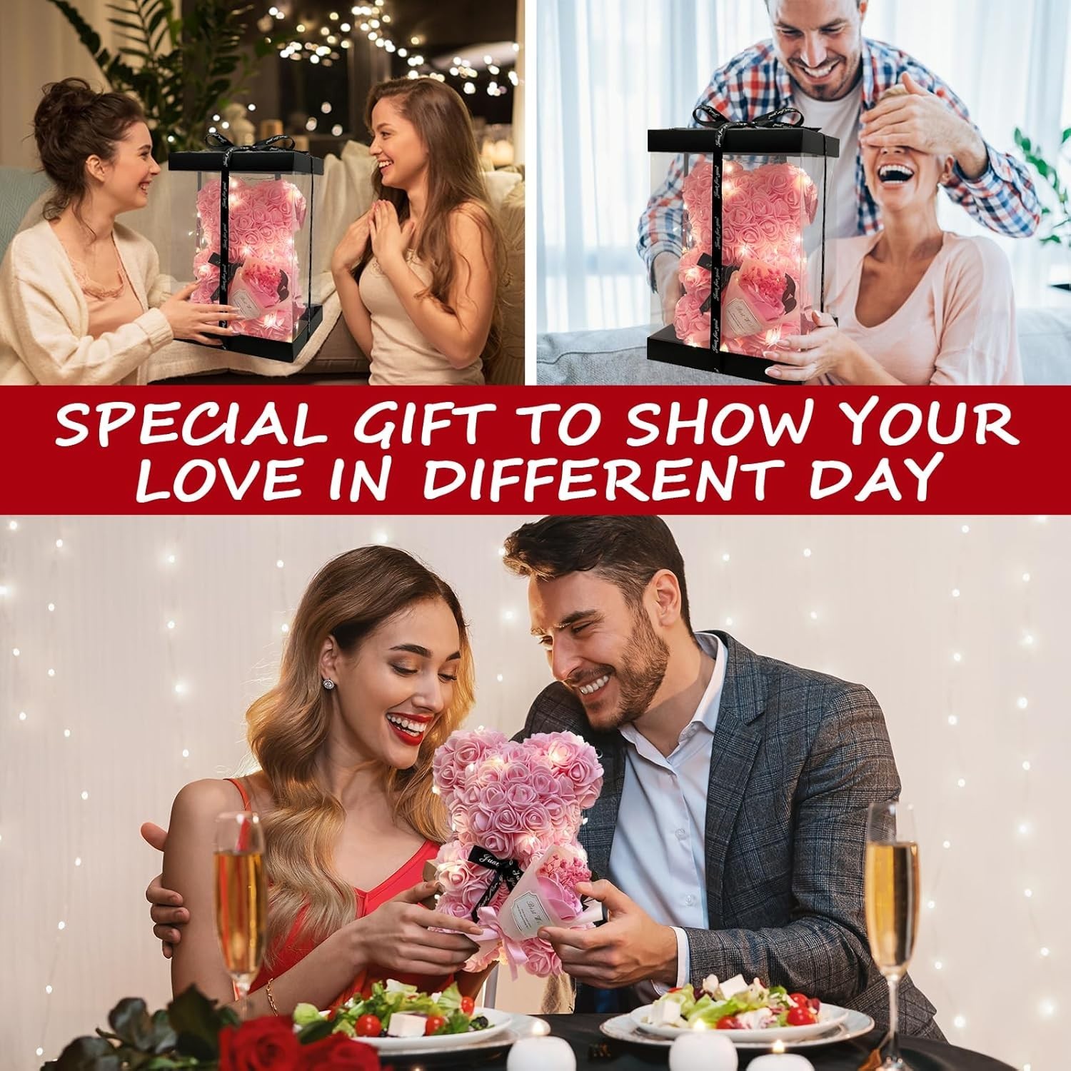 Romantic Valentine’S Day Gift for Her Artificial Flower Rose Teddy Bear with Pre