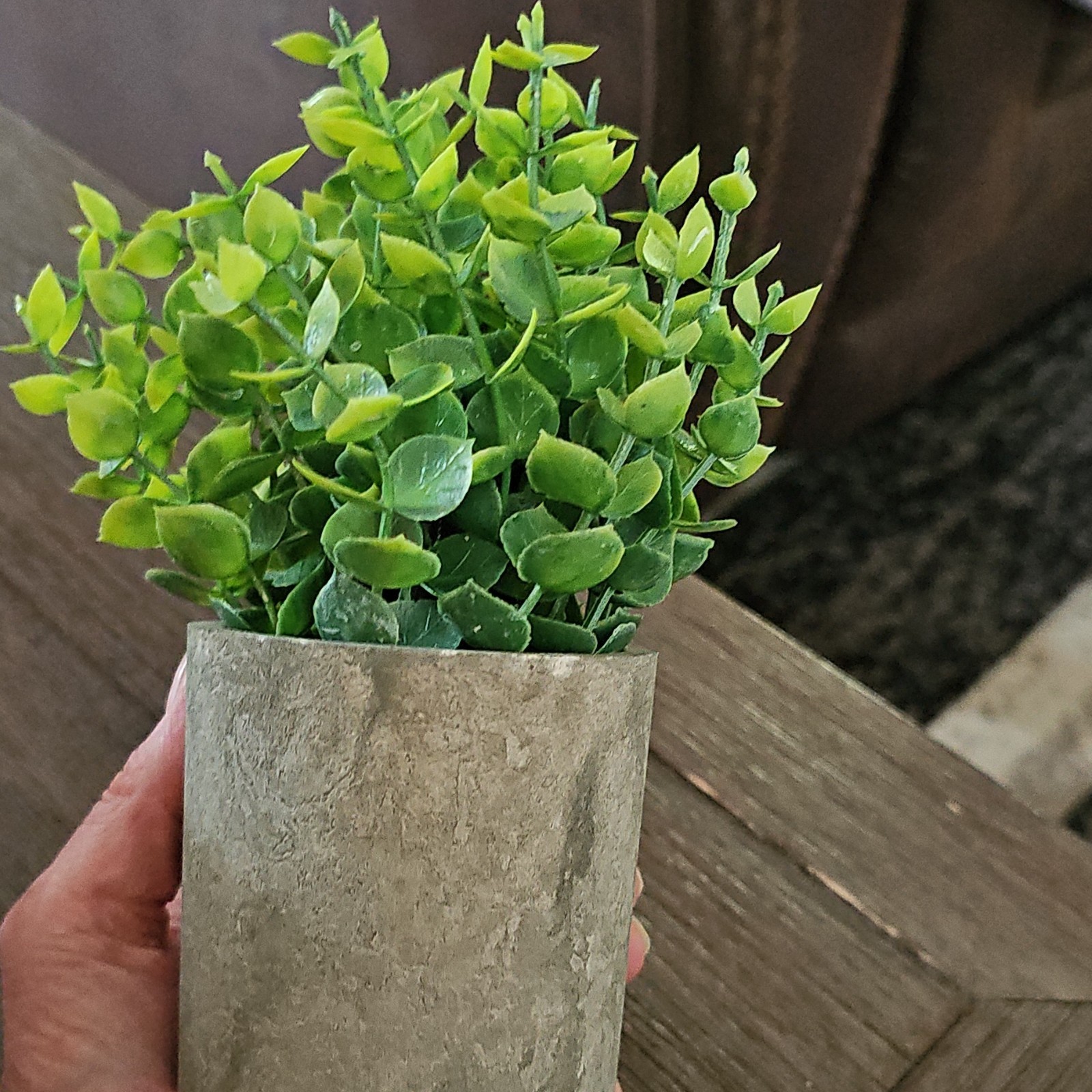 Artificial Green Succulent Leaf & Foliage in Gray Plastic Planter Pot Decor 8″