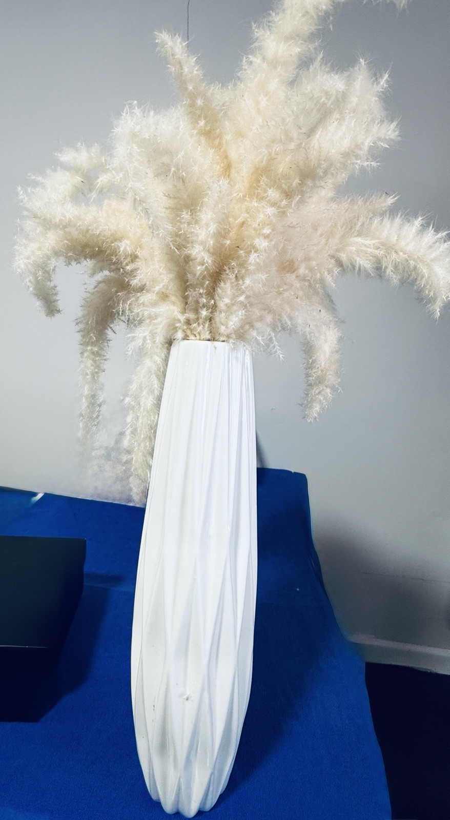 Artificial Pampas Grass Arrangement & Centerpiece in White Vase, Beige & White