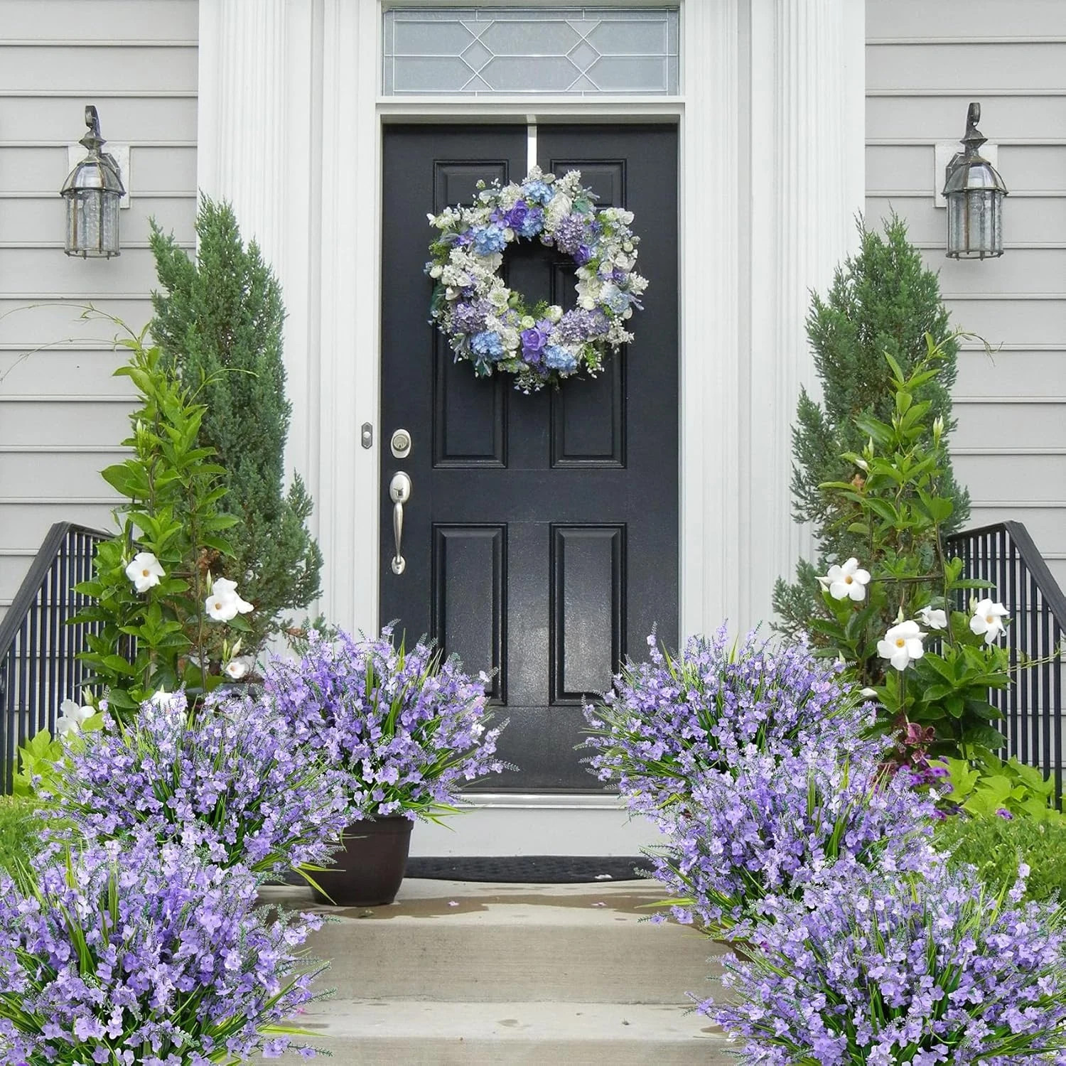20 Bundles Artificial Lavender Flowers for Outdoors Fake Silk Flowers Faux Plant