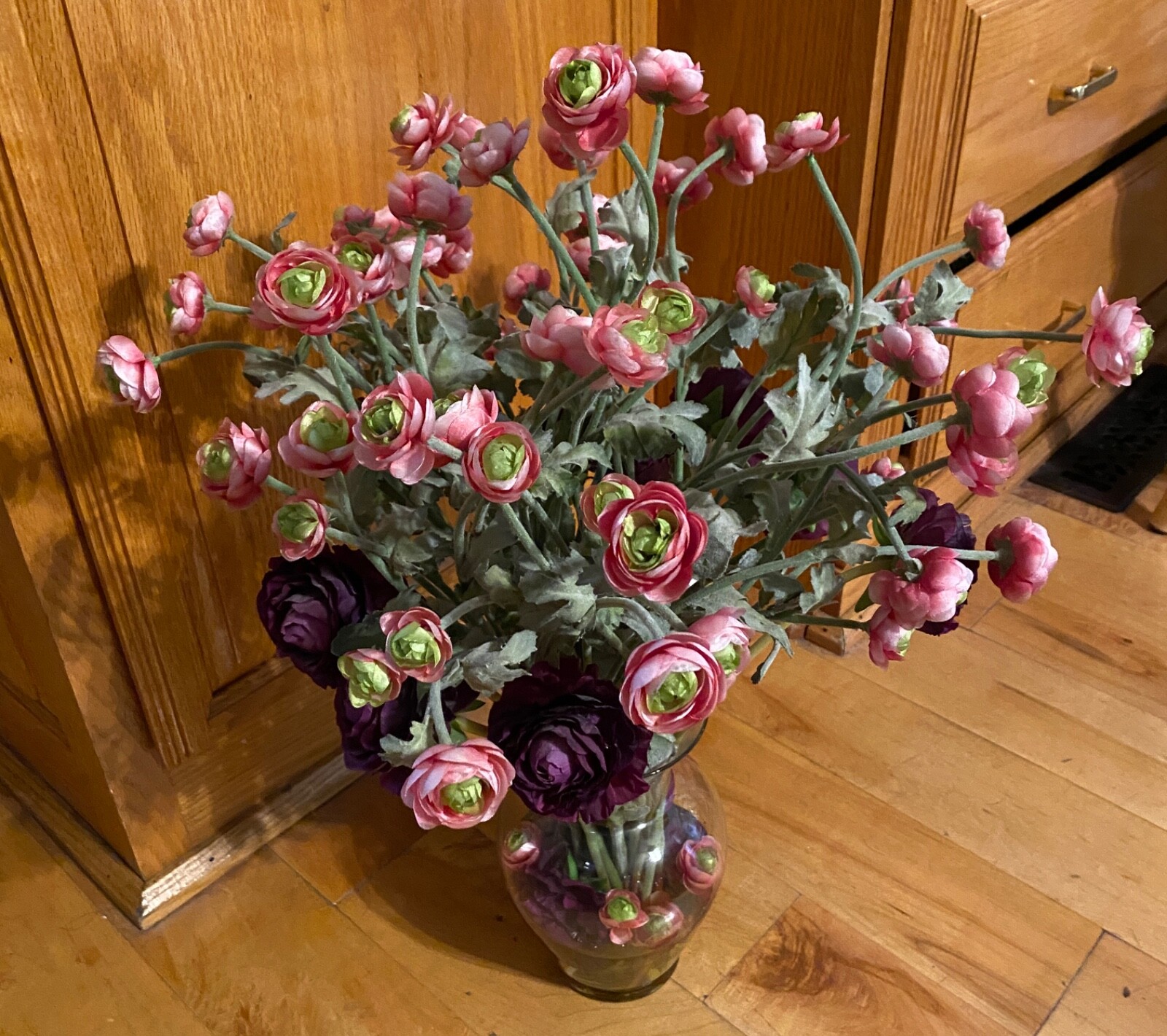 The Patio Place Floral Arrangement With Vase Small Pink Faux Flowers 21 x16x 16