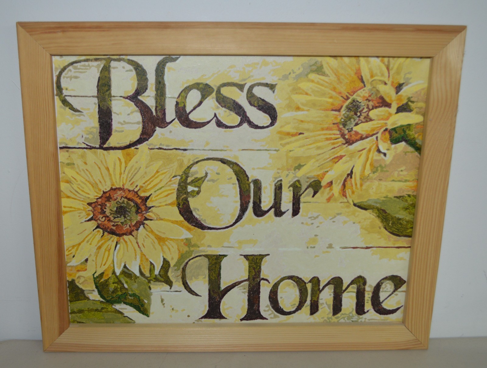 Bless Our Home – Paint by Number Framed Canvas Picture Sunflower Floral 22 x 18