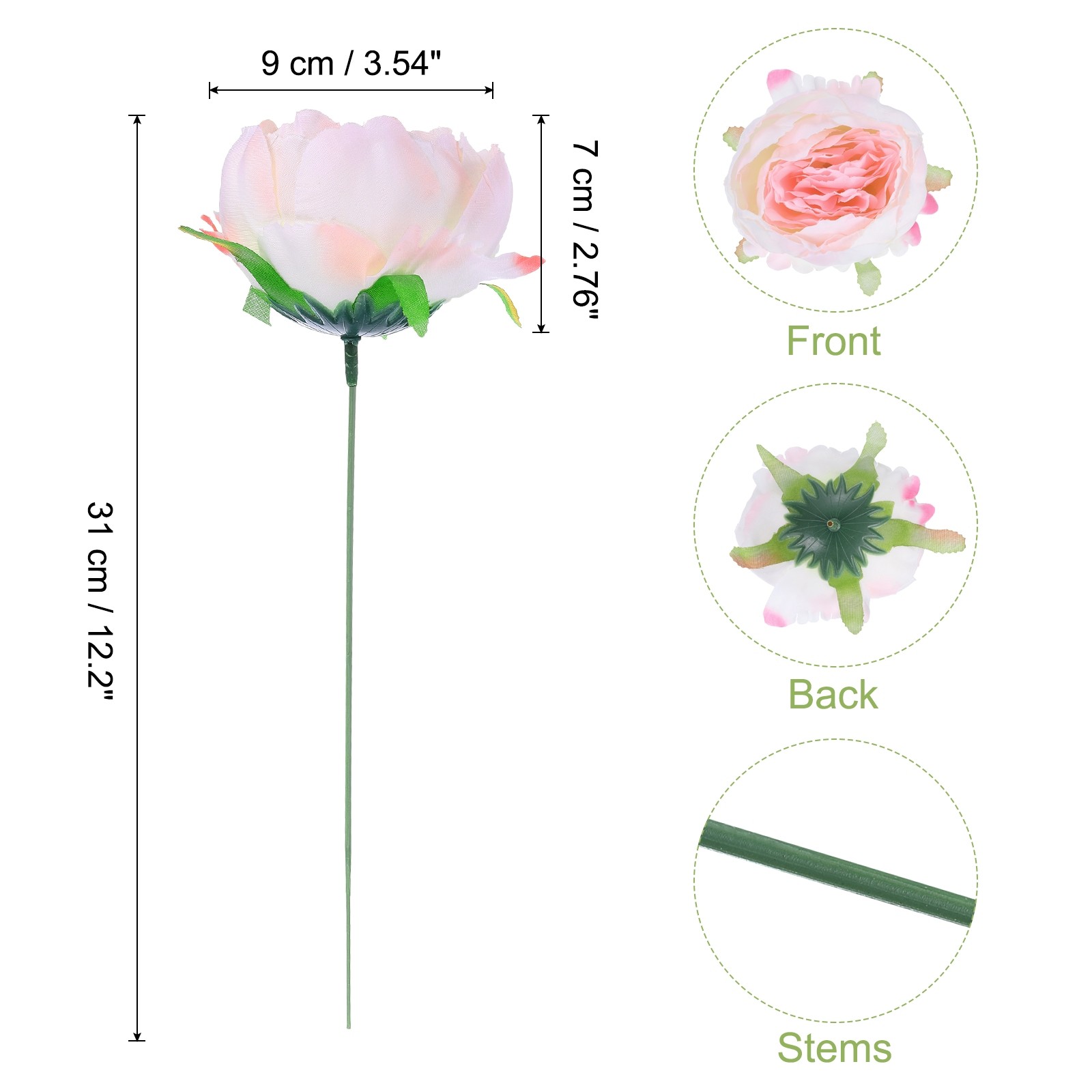 25Pcs Peonies Artificial Flowers Fake Peony Flowers with Stems Pink White