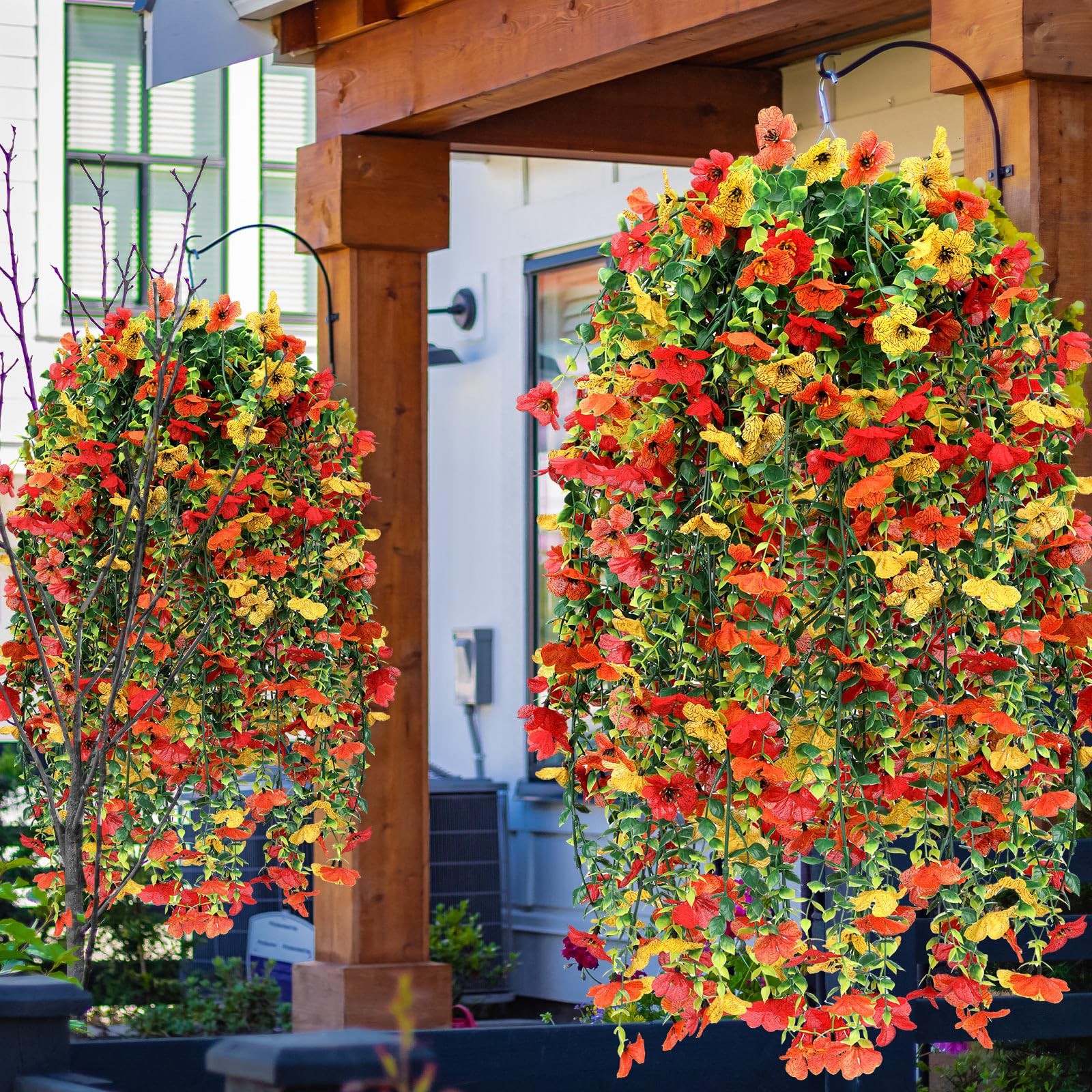6 Pcs Fall Artificial Hanging Flowers Outdoor Faux Silk Mum Plant Decor Viole…
