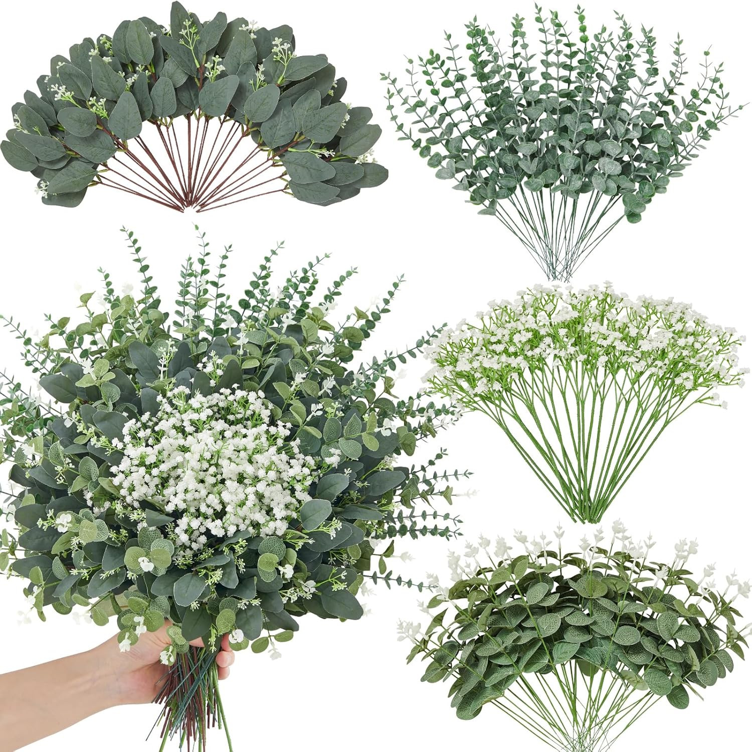 120 Pcs Mixed Eucalyptus & Baby Breath Flowers for DIY Floral Decor