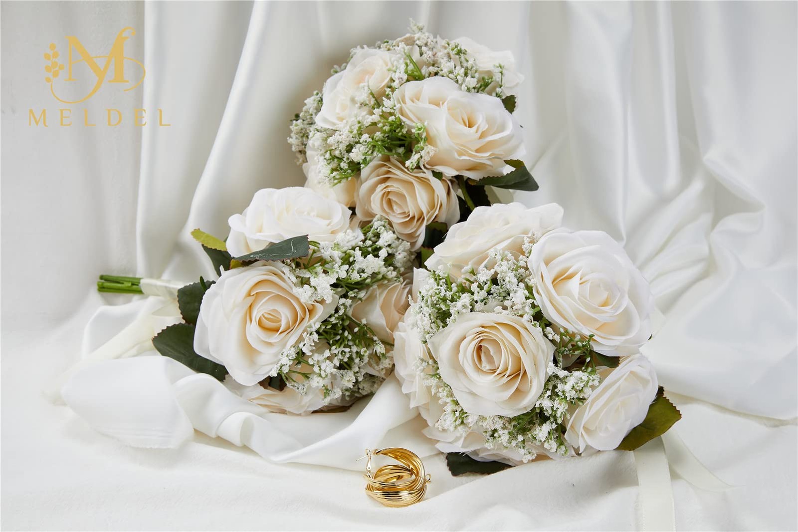 6.5 Inch Bridesmaid Bouquet Set of 6, Ivory Wedding Bouquets for Bridesmaids,…