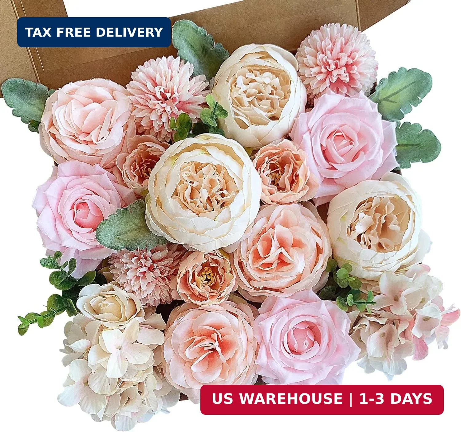 FACINOC Peonies Artificial Flowers Pink Silk Roses Bulk for DIY Wedding Bouquet