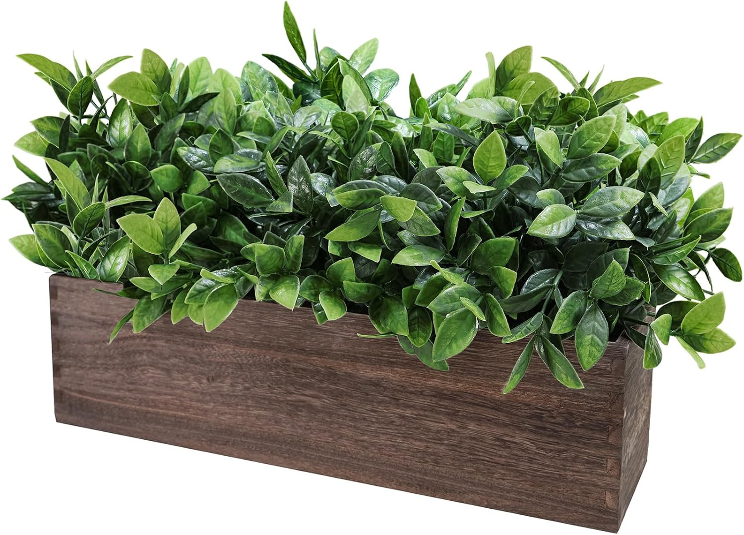 14″ Artificial Boxwood Plants in Rectangular Wood Planter Farmhouse Greenery Arr