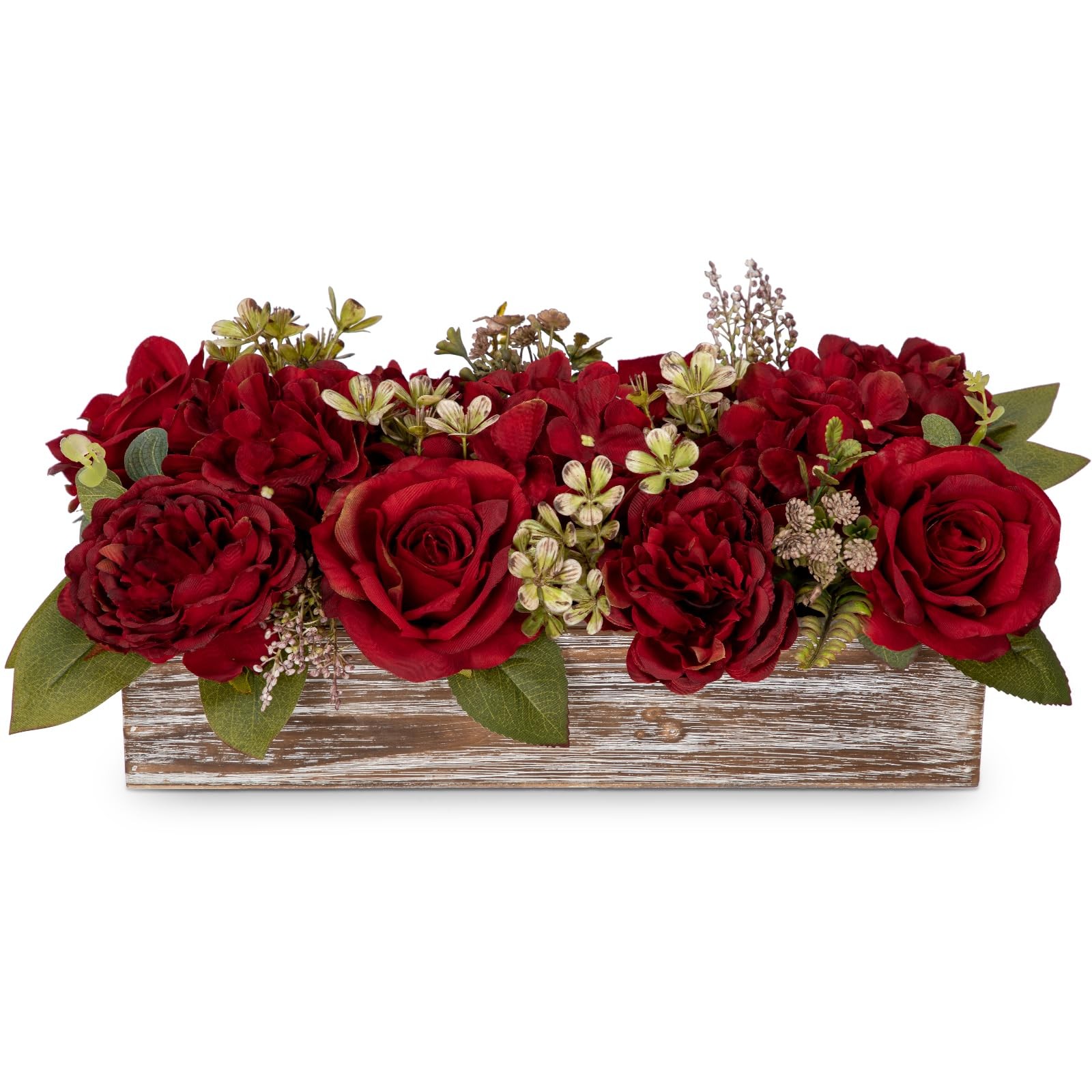 Flower Arrangement with Wooden Vase 14″ Artificial Flowers in Pot – Fake Flow…