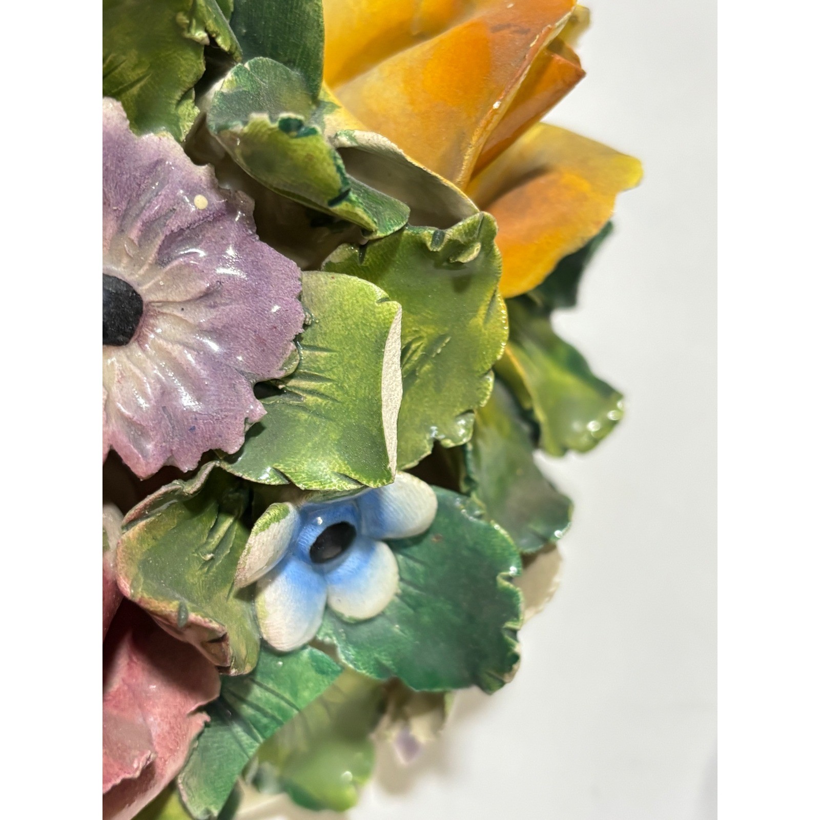 Vintage Capodimonte Italy Porcelain Lidded Urns Floral Bouquet Roses Set of 2
