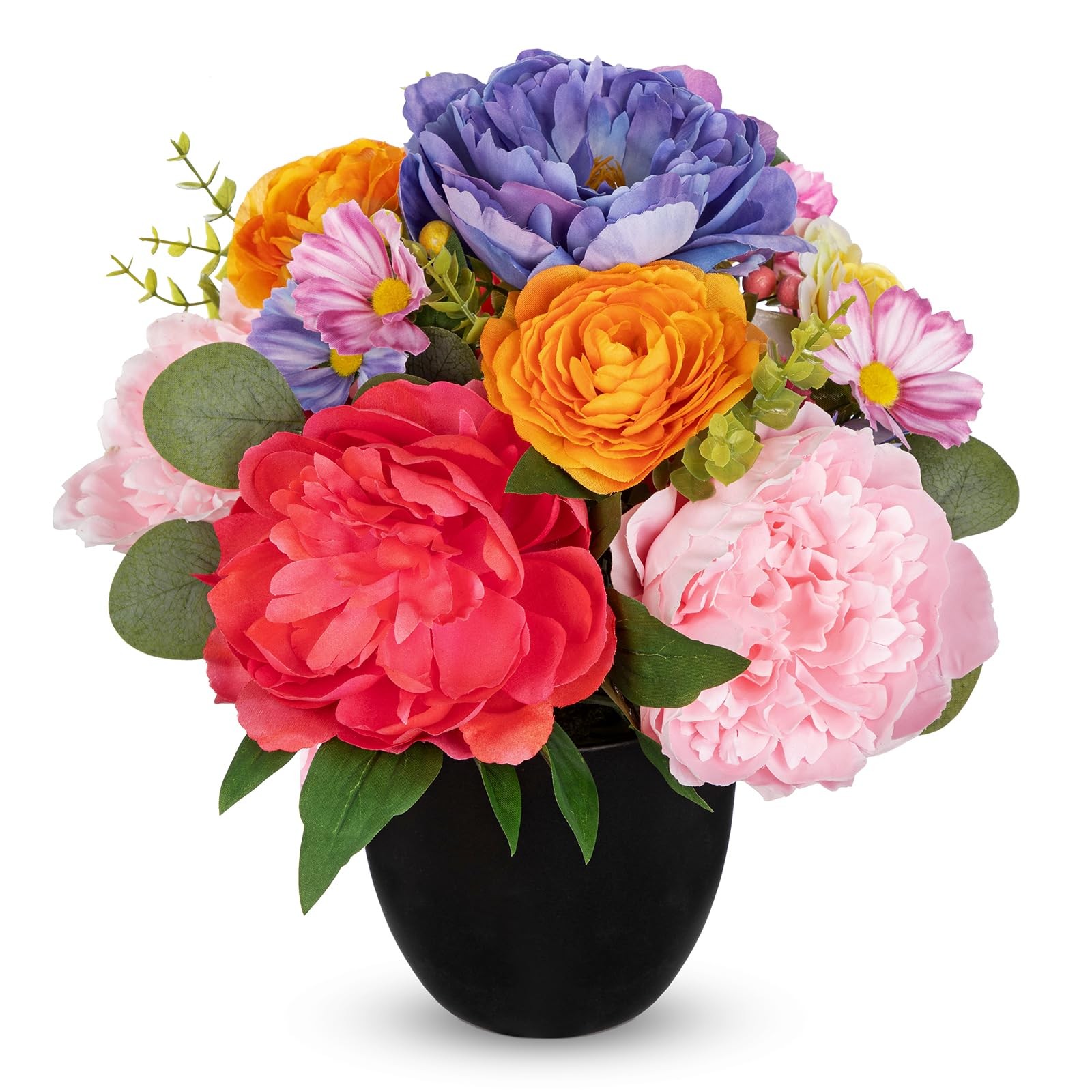Artificial Peonies Flower in Modern Black Pot, Farmhouse Table Floral Arrange…