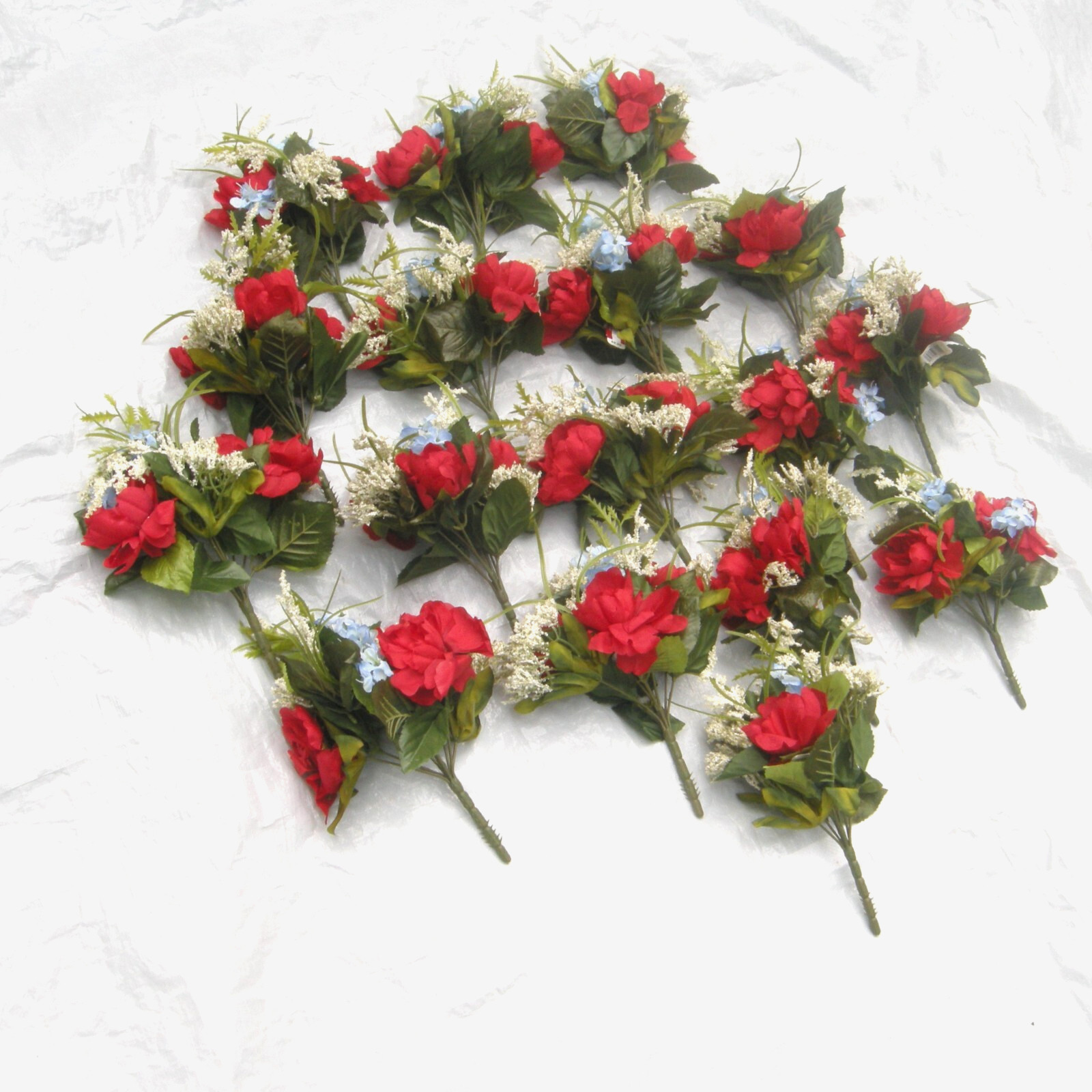 Silk Flower Lot of 17 Bushes 12″ Patriotic Red White Blue Florist Quality