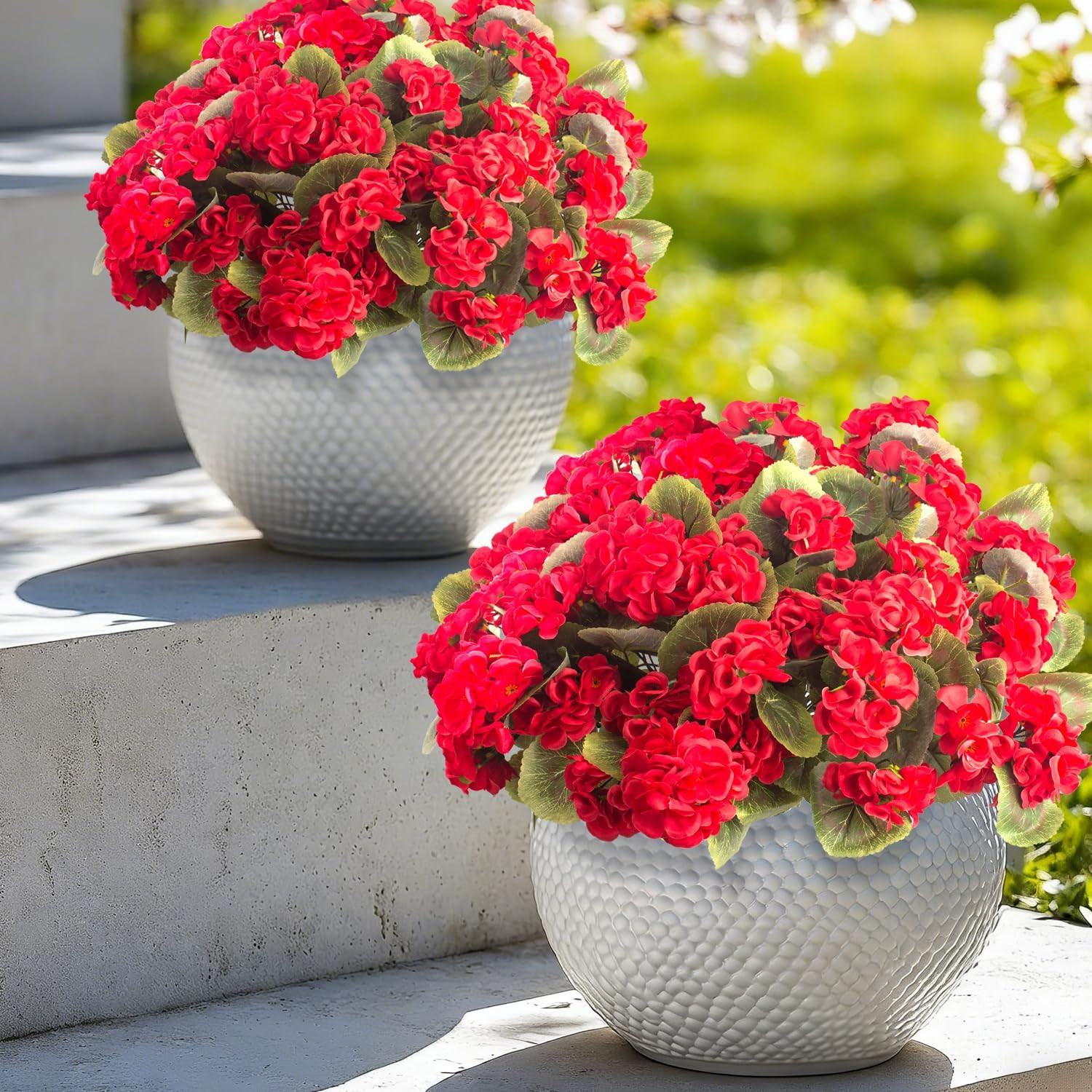 8 Bundles UV Resistant Red Geranium Flowers for Outdoor Decor – No Maintenance