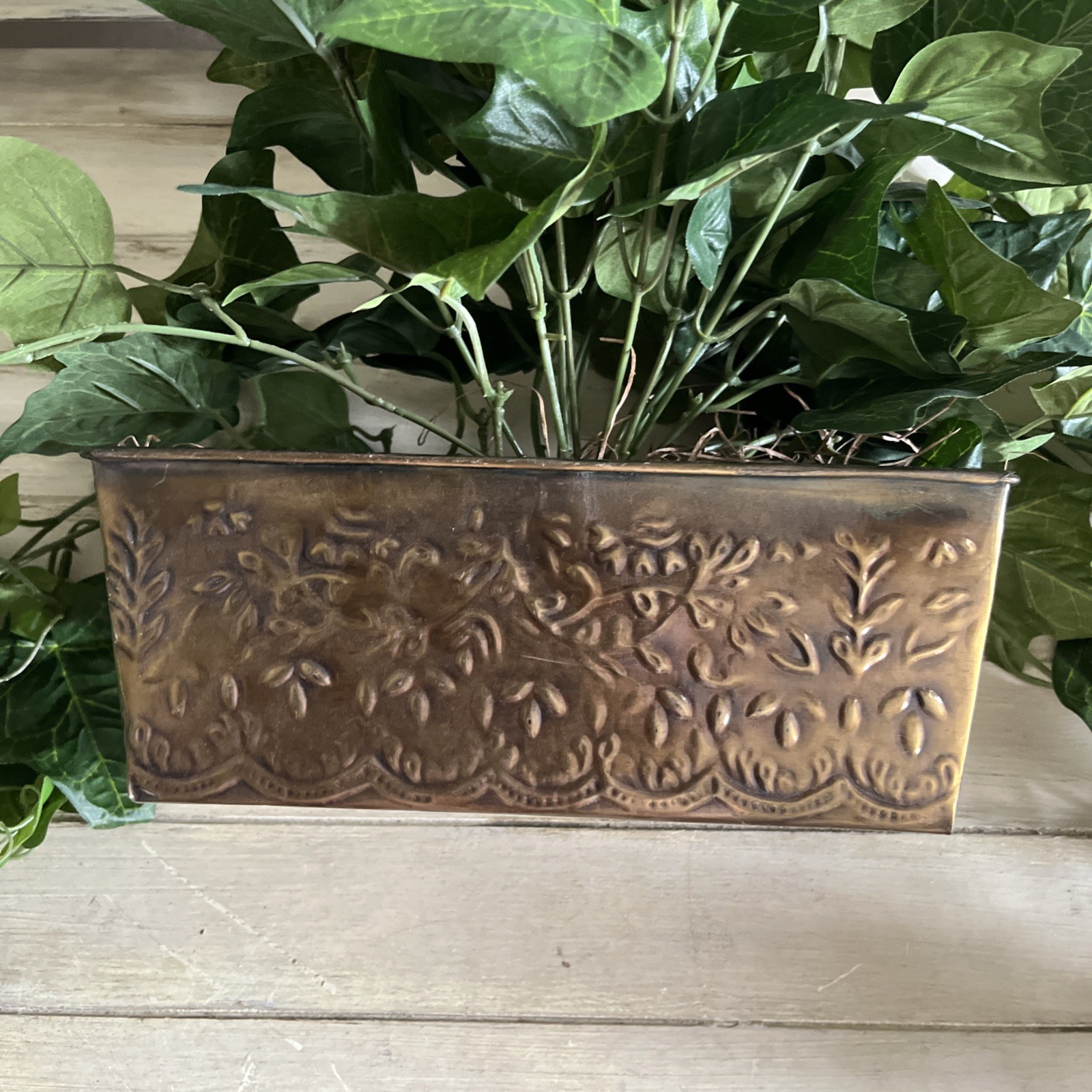 Faux Ivy In Metal Container 10”W x4”Dx4”H Container W/ Plant 14”H x30”W