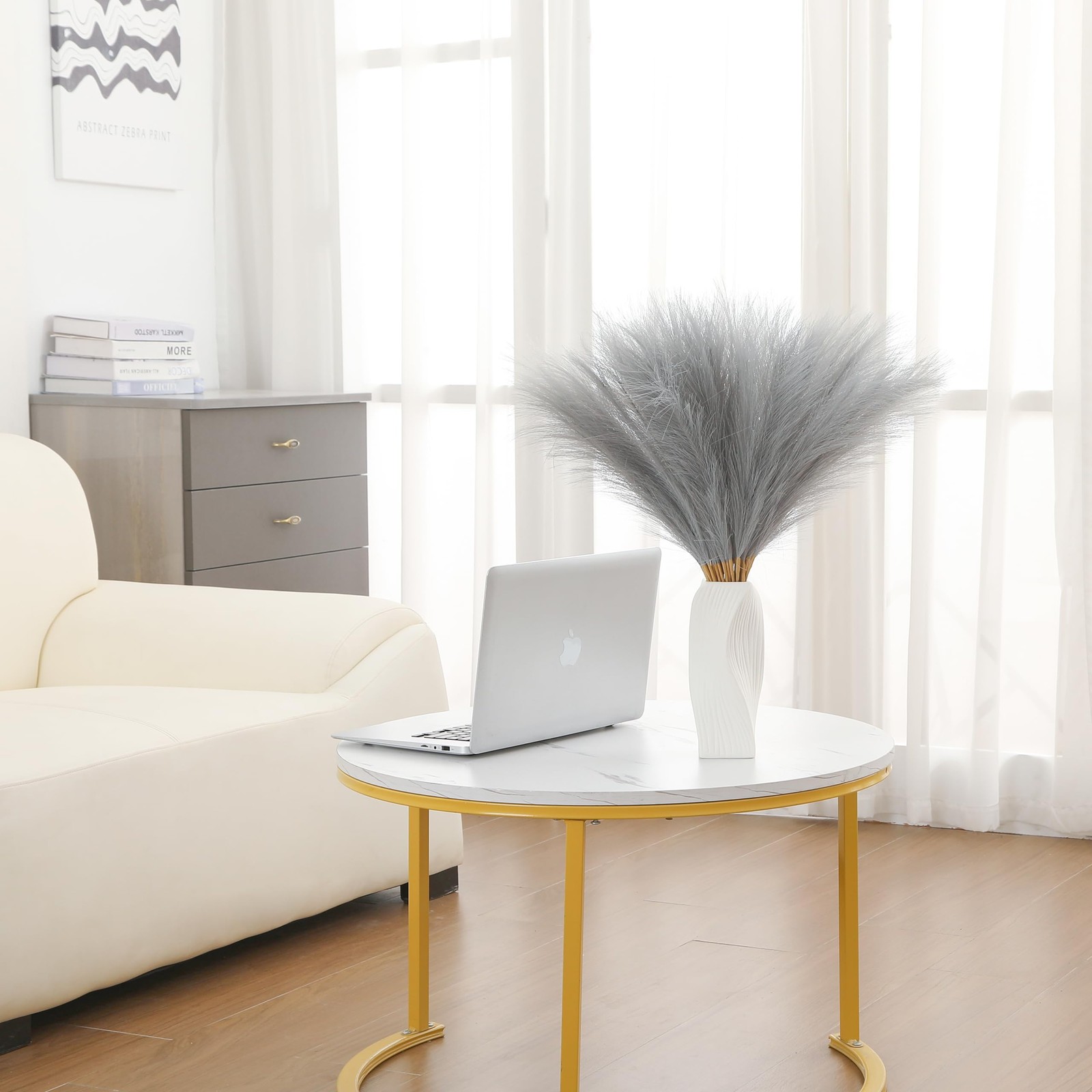 50pcs 22″ Grey Pampas Grass – Faux Pampas Grass Decor Pompas Floral Arrangeme…