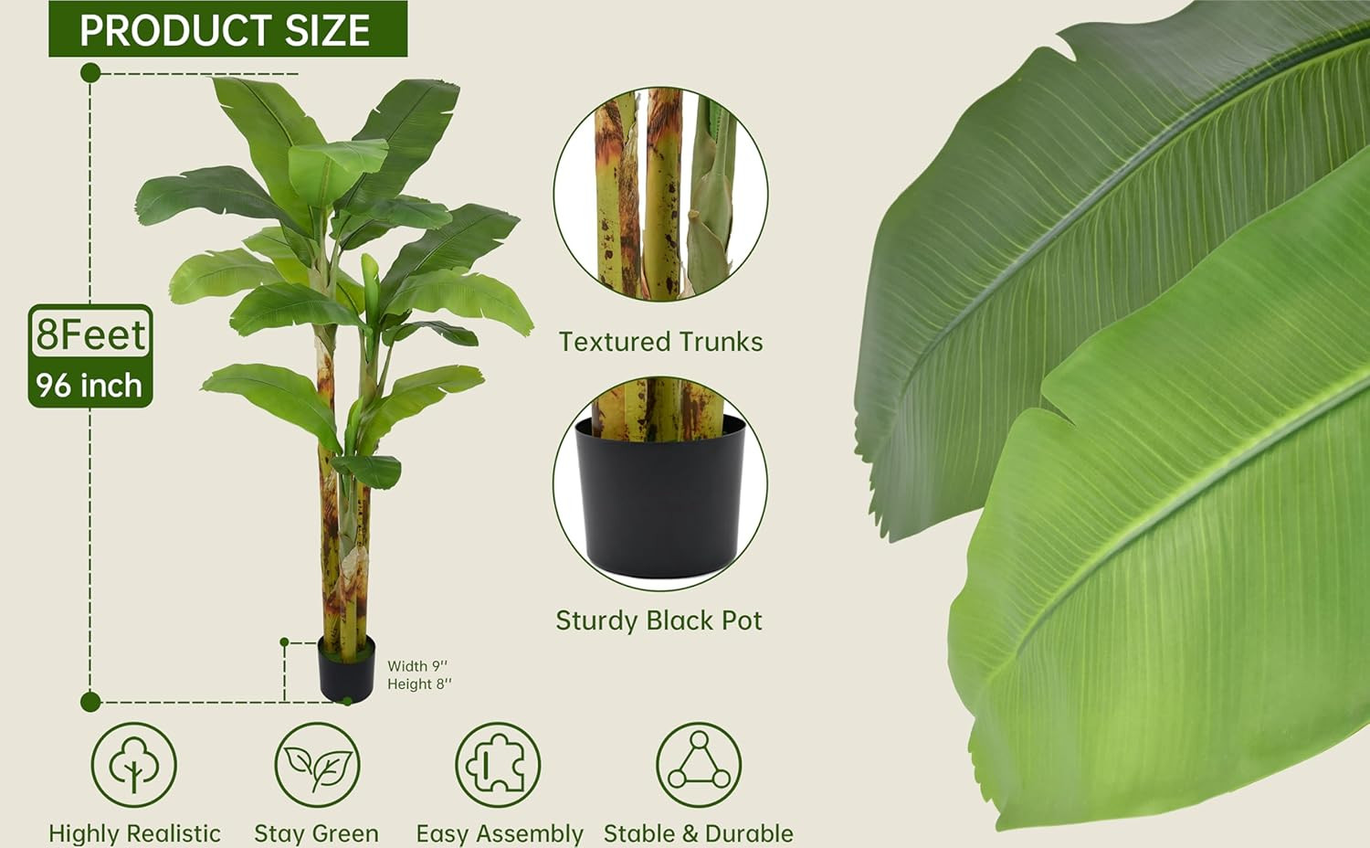 Lifelike 8FT Artificial Banana Tree with 18 Leaves for Home & Office Decor
